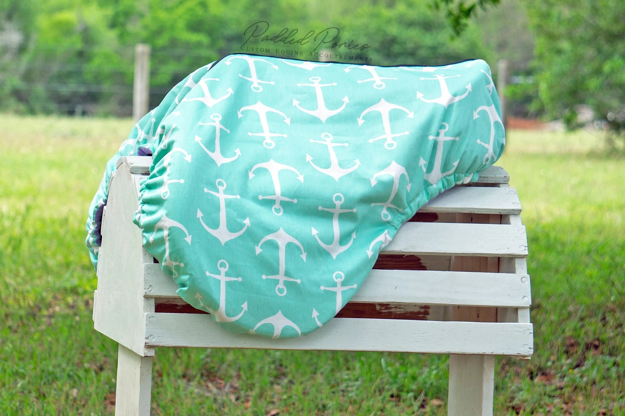 Mint Green Seafoam Anchors Nautical Sailing All Purpose Saddle Cover