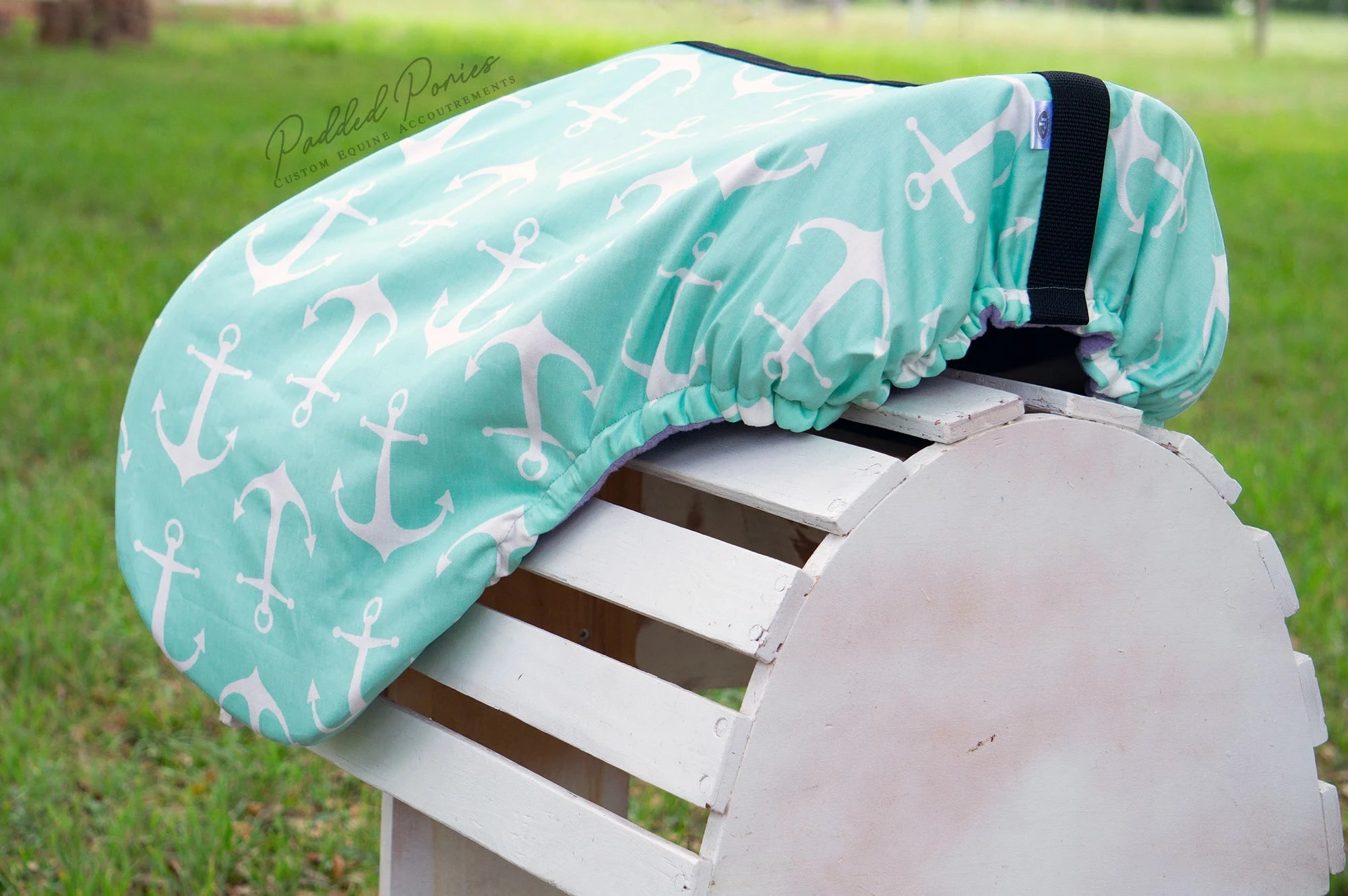 Mint Green Seafoam Anchors Sailing Nautical All Purpose Saddle Cover