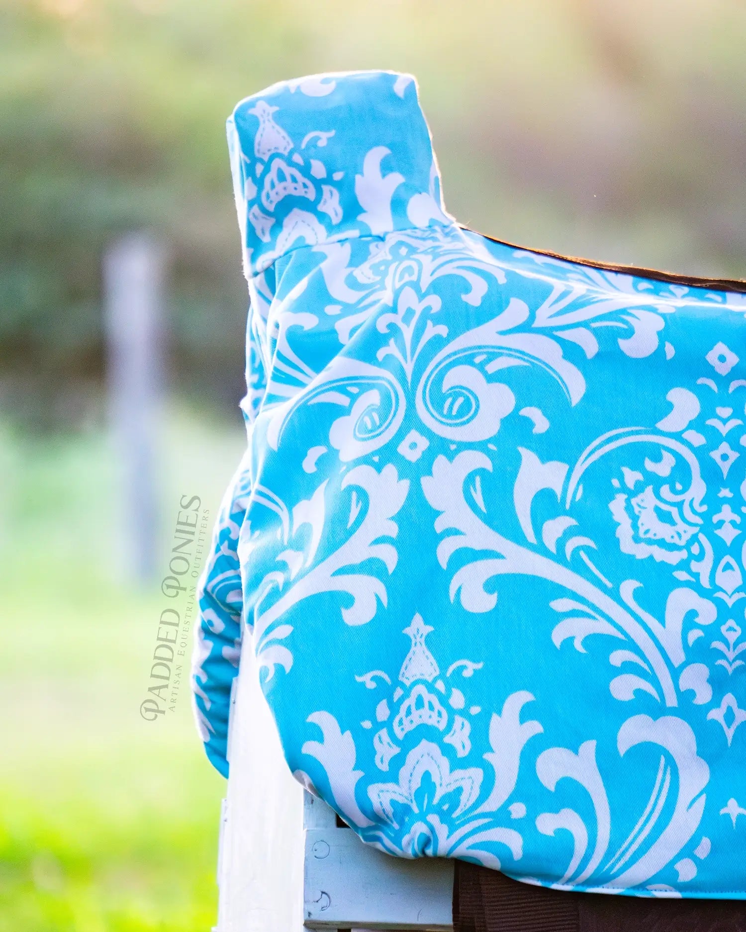 Aqua Teal Turquoise Floral Damask Western Saddle Cover with Monogram