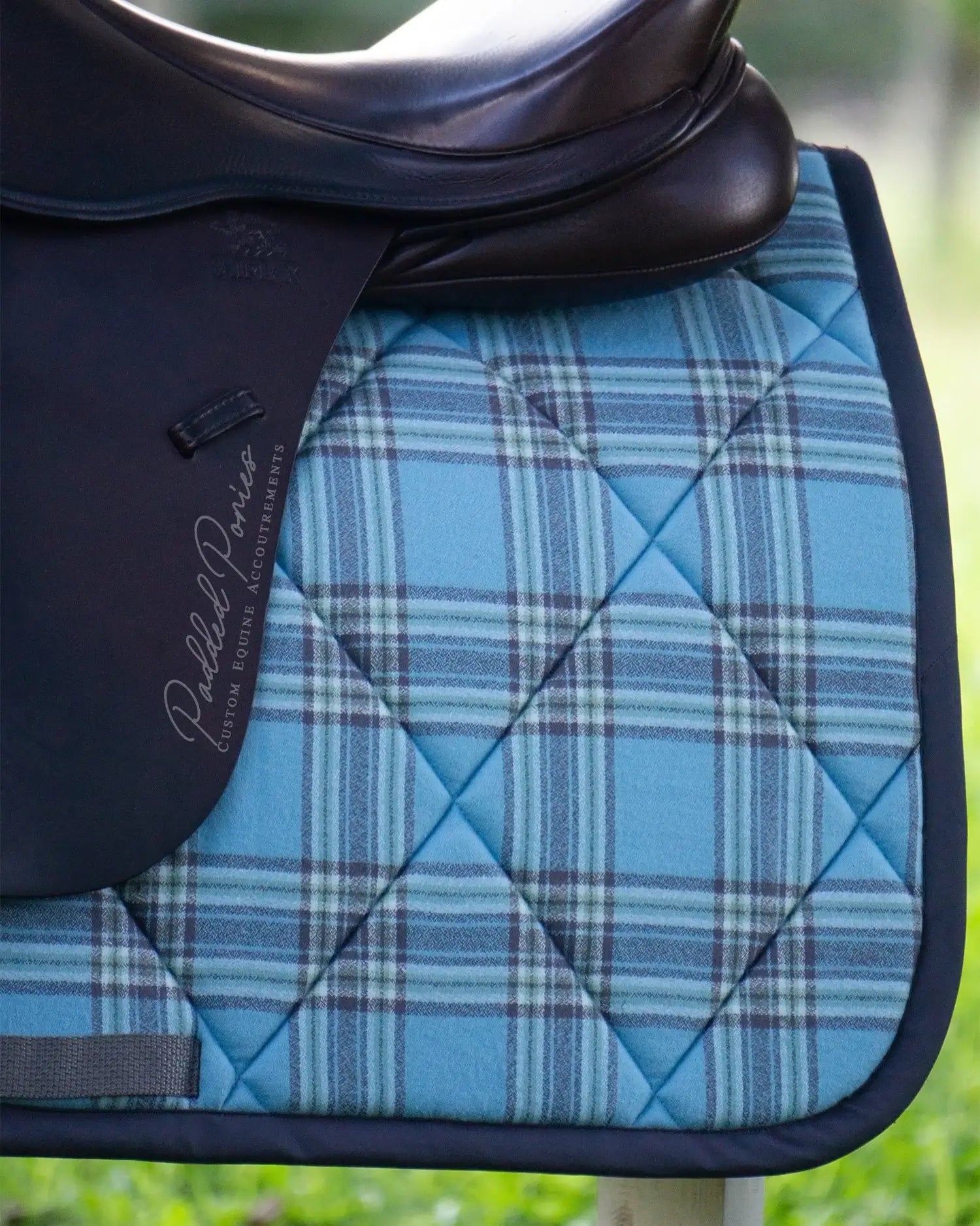 Aqua Blue and Gray Plaid Flannel All Purpose Saddle Pad