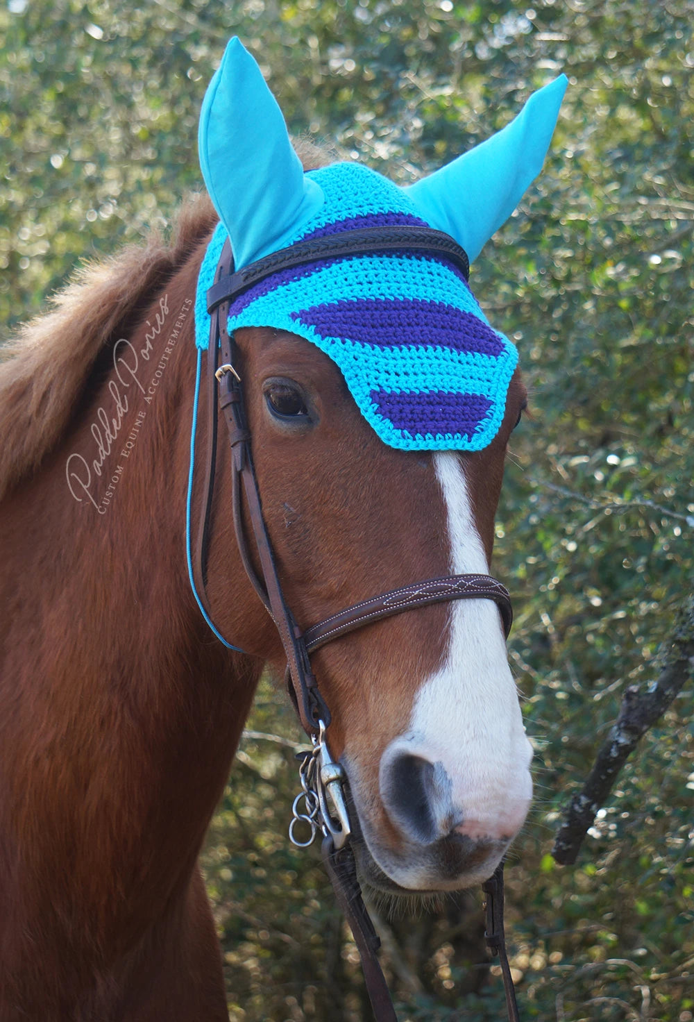 Aqua Blue and Purple Stripe Fly Veil Bonnet