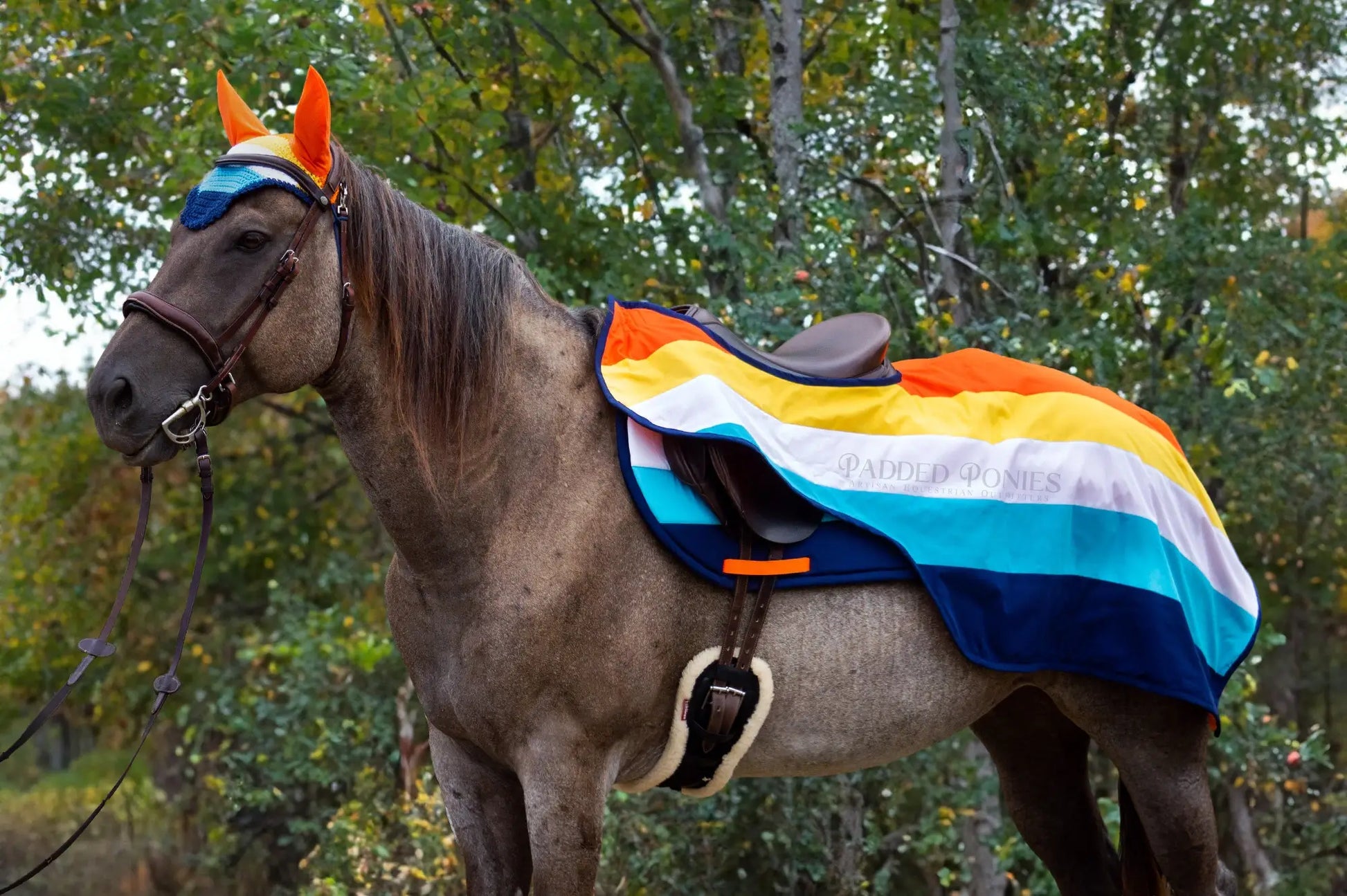 LGBTQ+ Aromantic Asexual Flag Quarter Sheet with Matching Saddle Pad and Fly Veil Bonnet 