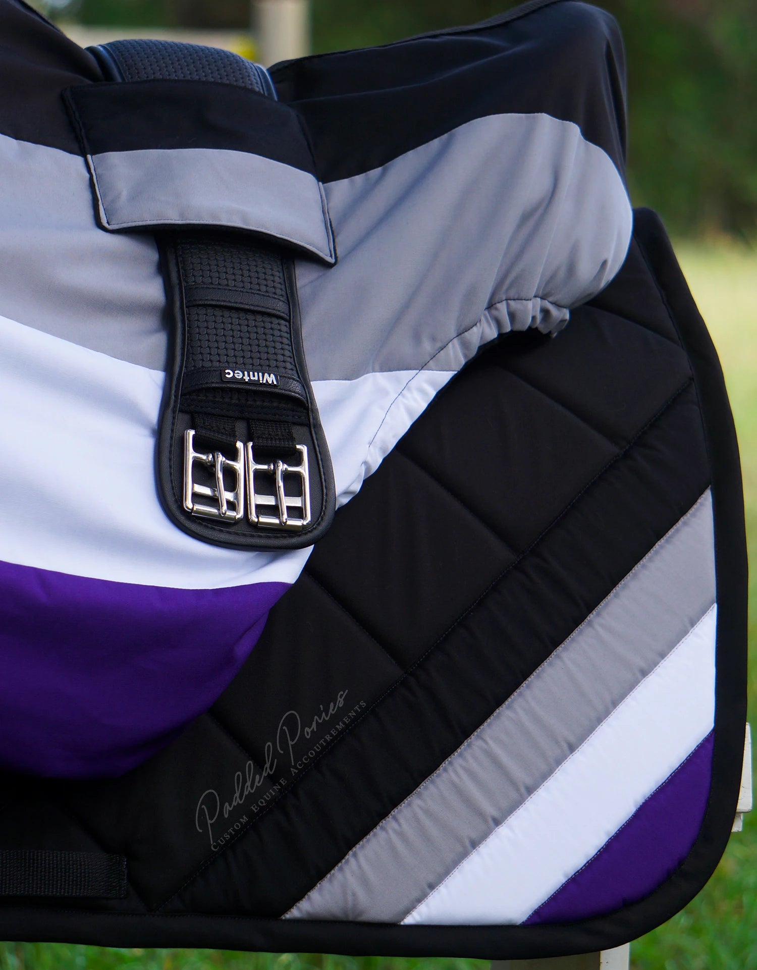 LGBTQ+ Asexual Flag Saddle Cover with Girth Holder Pocket and Matching Saddle Pad