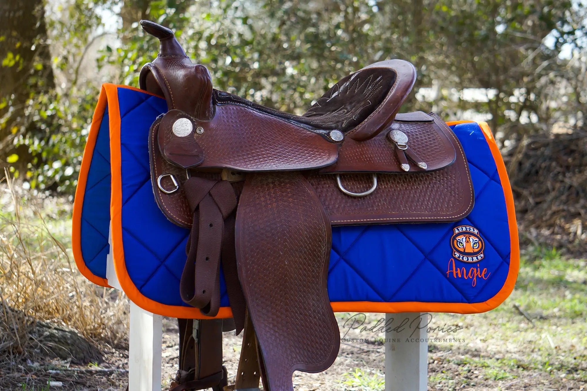 Auburn University Tigers Patch Blue and Orange Western Saddle Pad