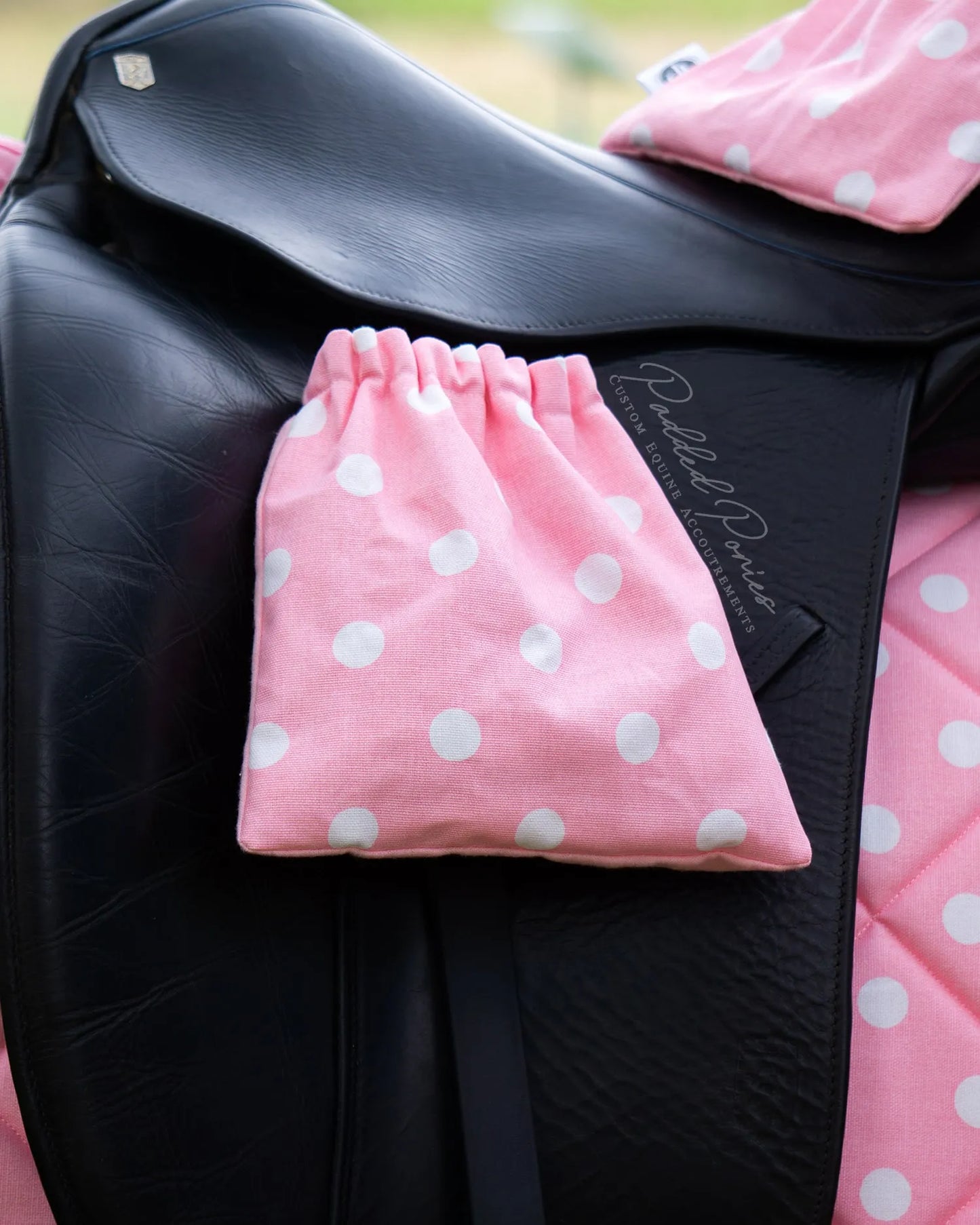 Baby Pink Polka Dot Stirrup Covers
