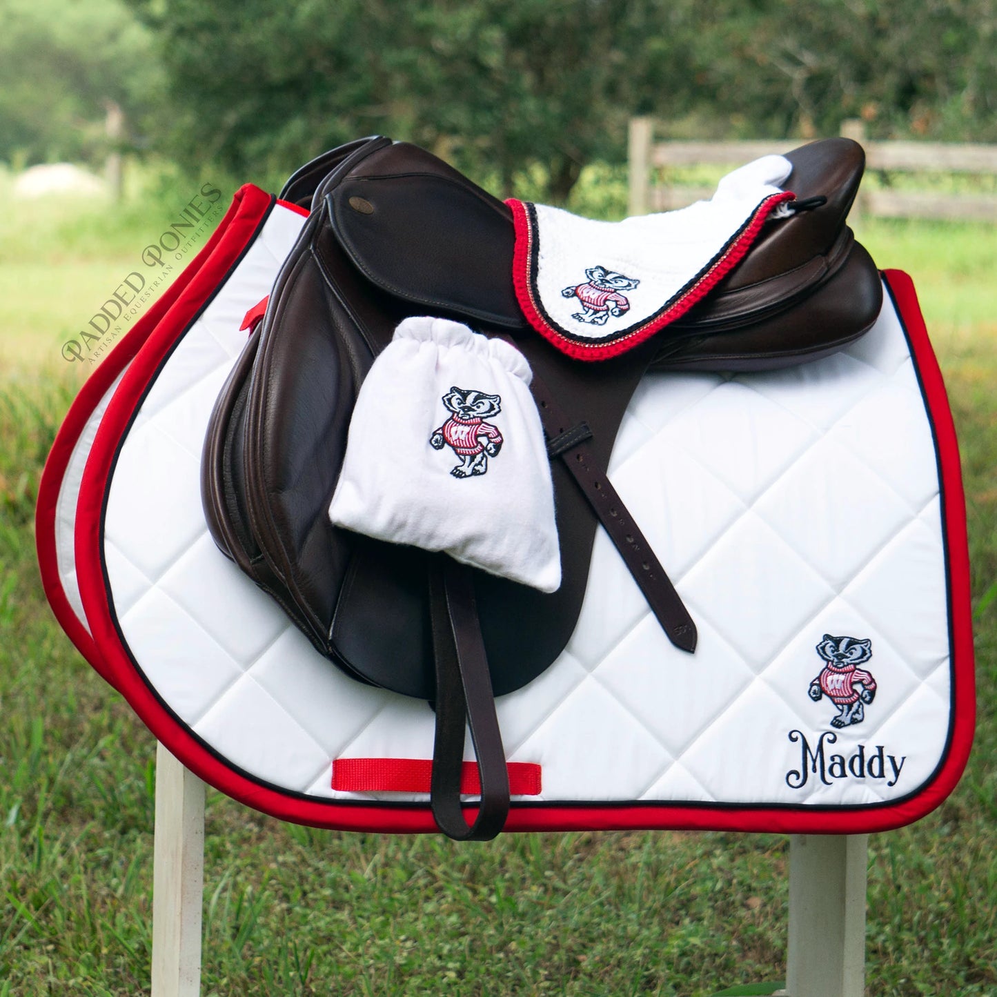 University of Wisconsin Badgers Matching Fly Bonnet and Saddle Pad Set with Monogram