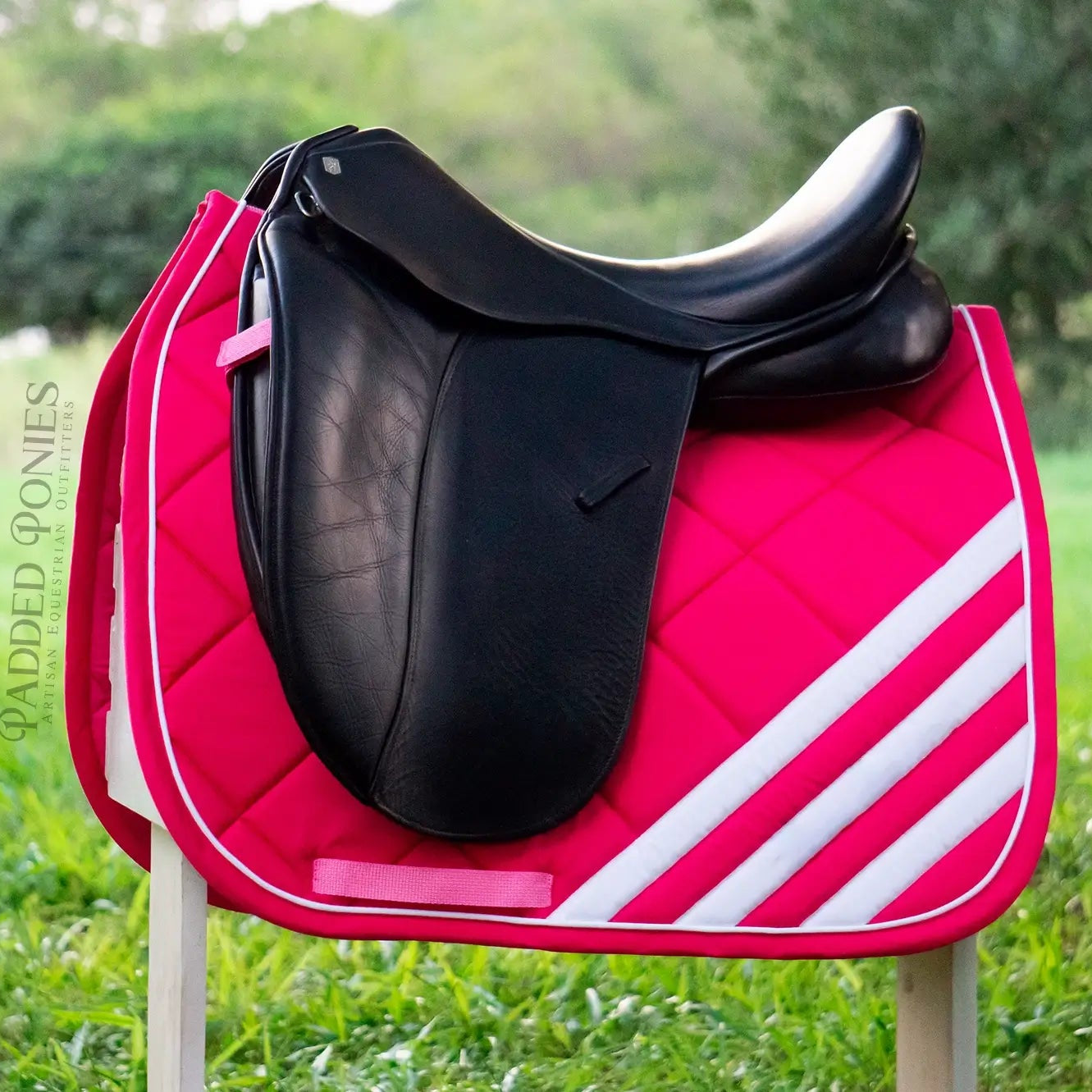 Hot Pink and White Barbie Corner Stripe Dressage Saddle Pad