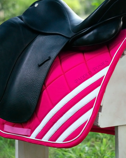 Hot Pink and White Barbie Corner Stripe Dressage Saddle Pad