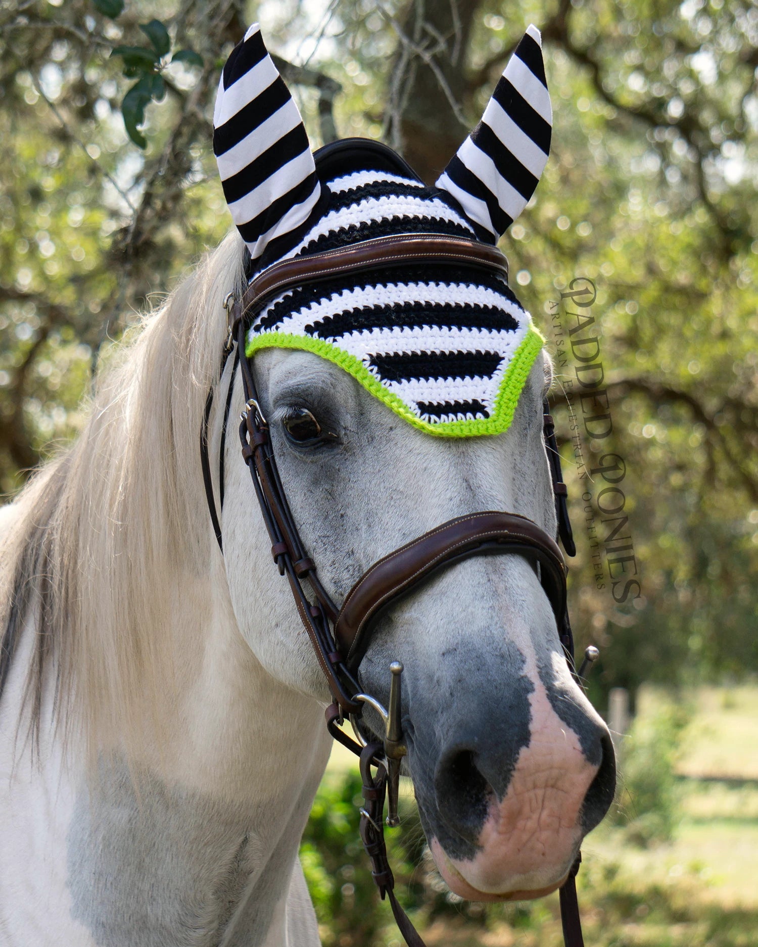 Black and White Striped Halloween Bonnet with Lime Green Accents