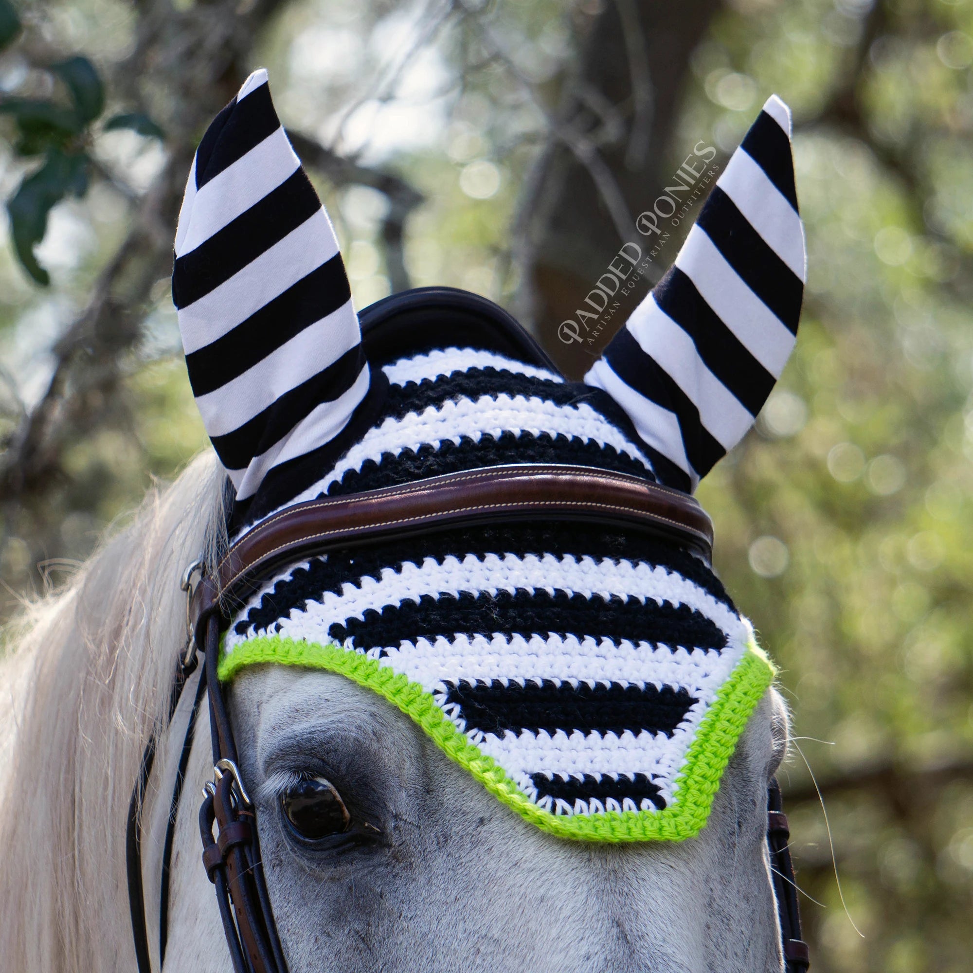 Black and White Striped Halloween Bonnet with Lime Green Accents