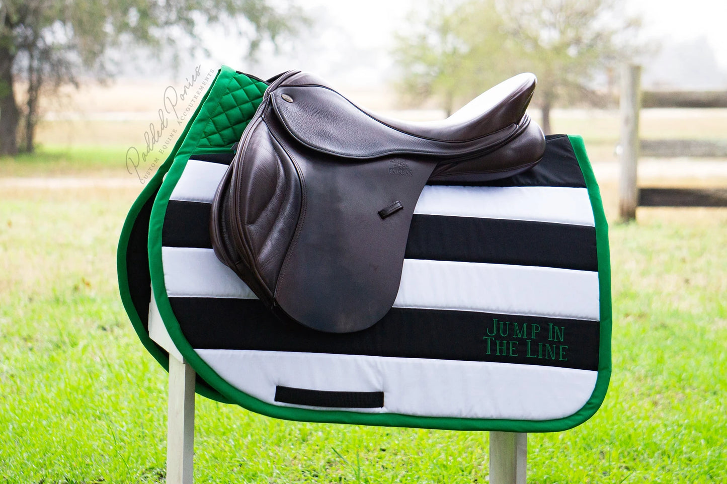Black, White, and Green Stripe Beetlejuice High Wither All Purpose Saddle Pad
