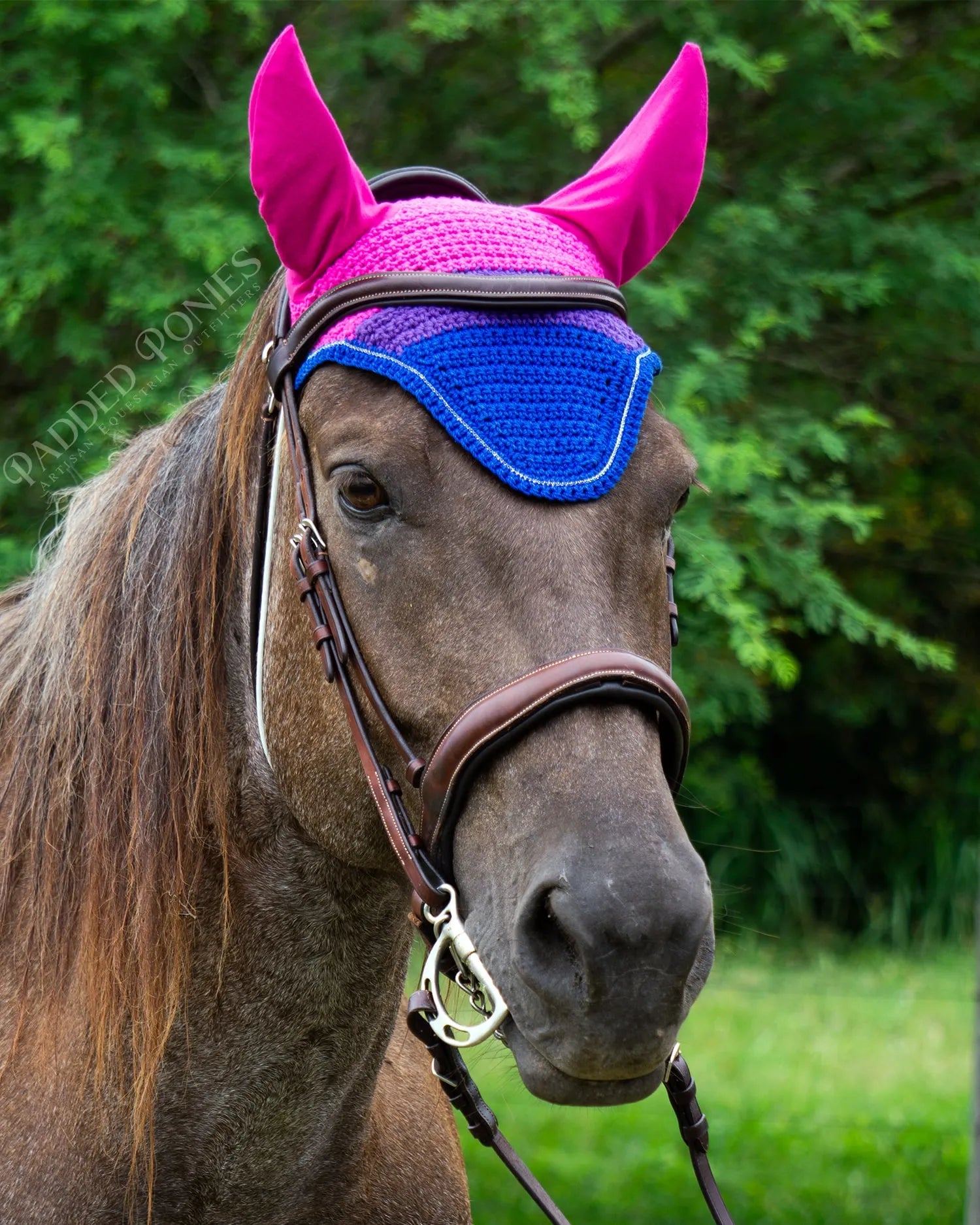 LGBTQ+ Bisexual Flag Fly Veil Bonnet with Rhinestones