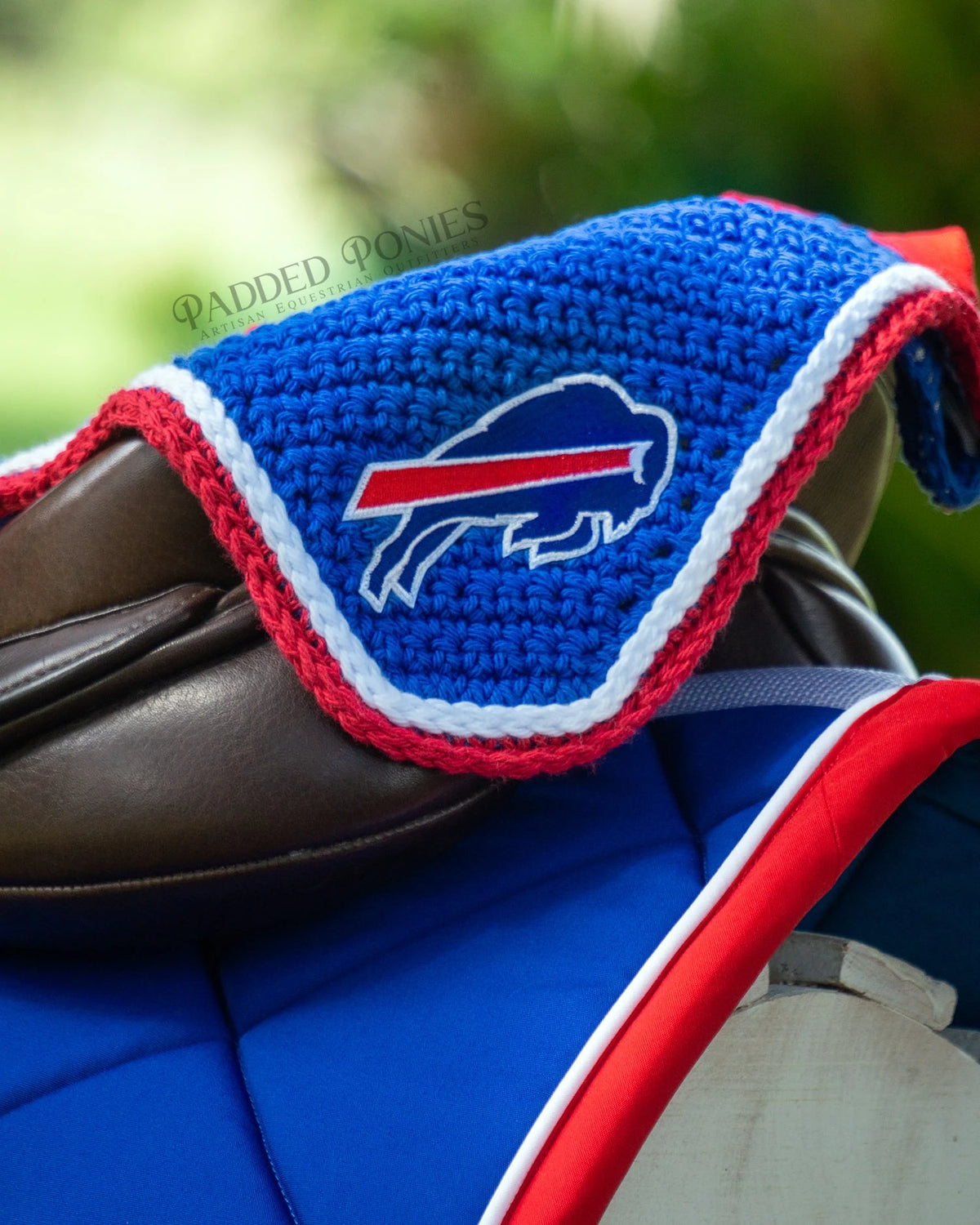 Red and Royal Blue Buffalo Bills Football Patch Fly Veil Bonnet
