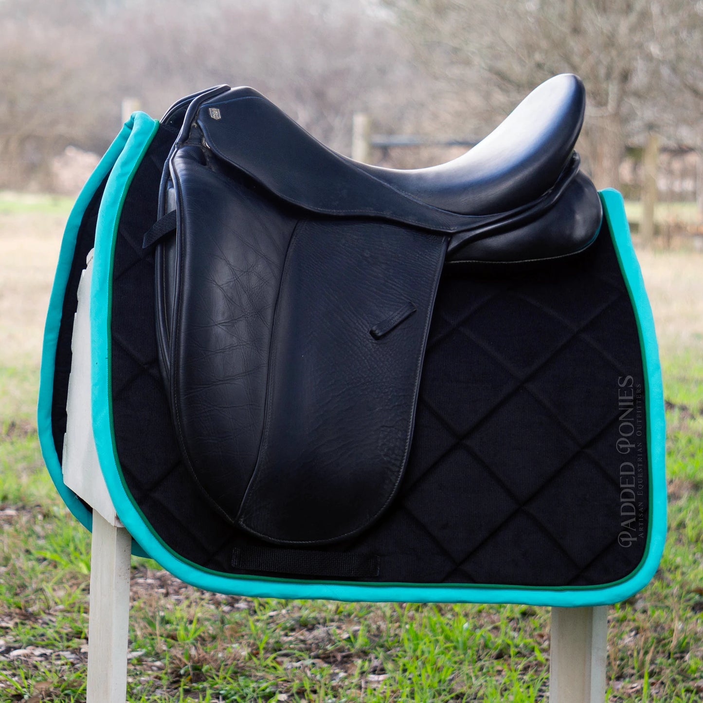 Black, Turquoise and Kelly Green Corduroy Dressage Saddle Pad