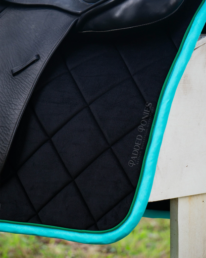 Black, Turquoise and Kelly Green Corduroy Dressage Saddle Pad