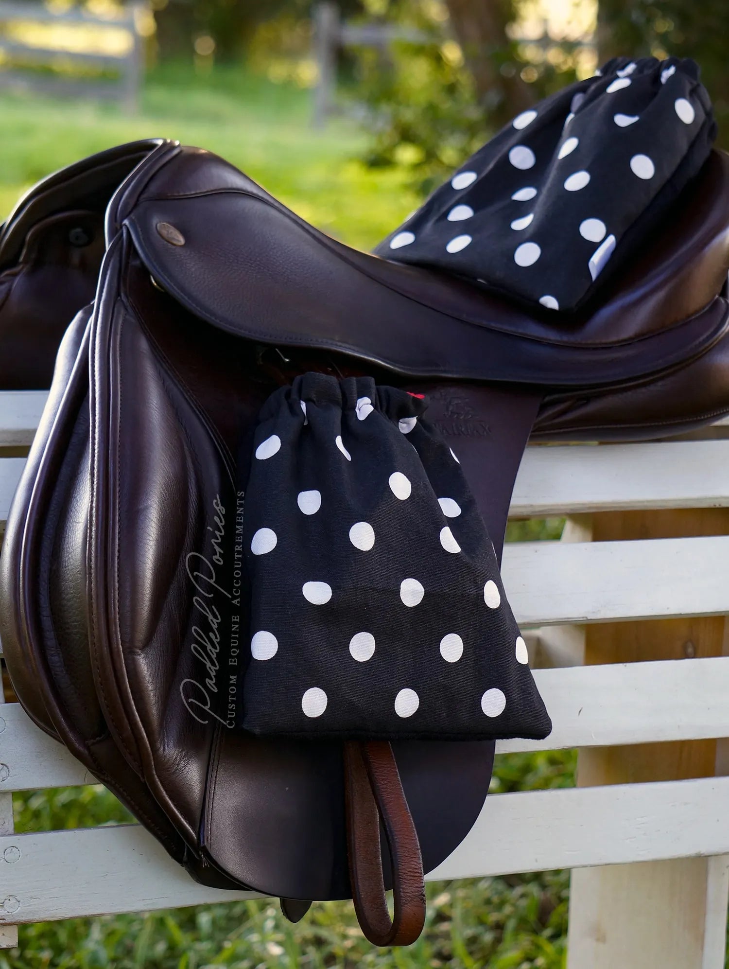 Black Polka Dot Stirrup Covers
