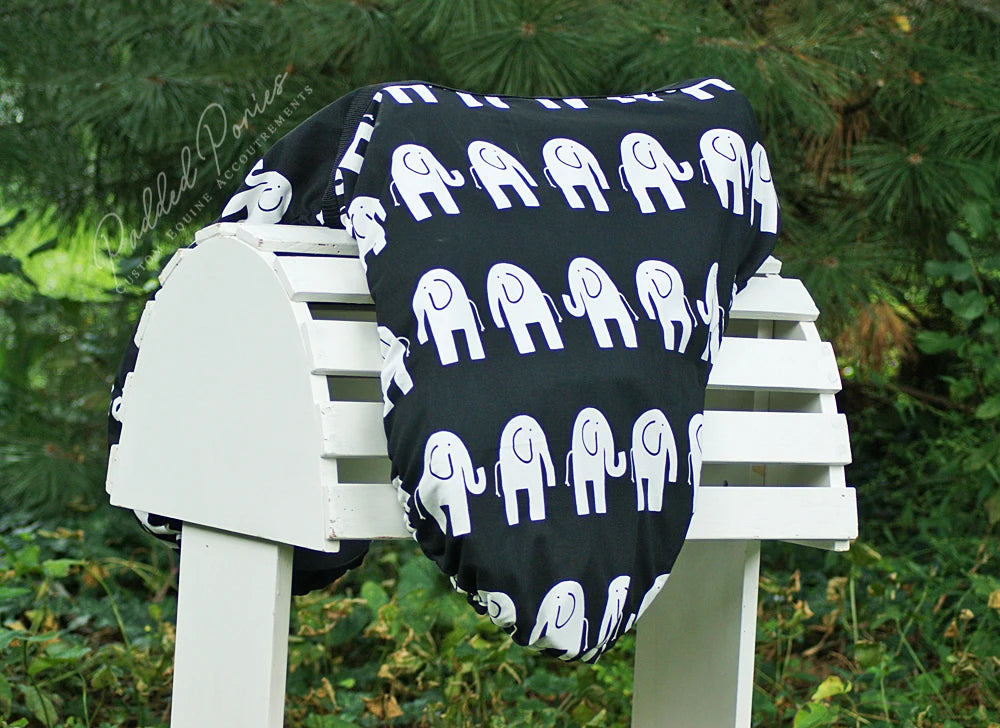 Black Elephants Animal Print Dressage Saddle Cover
