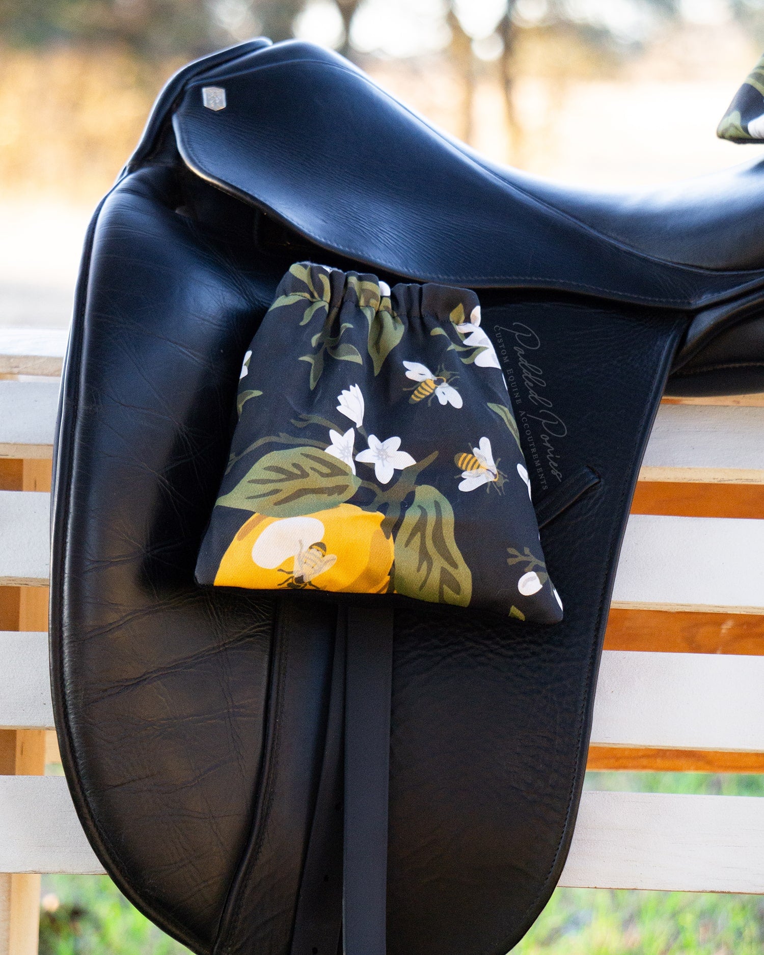 Custom Stirrup Covers Lemons and Bees