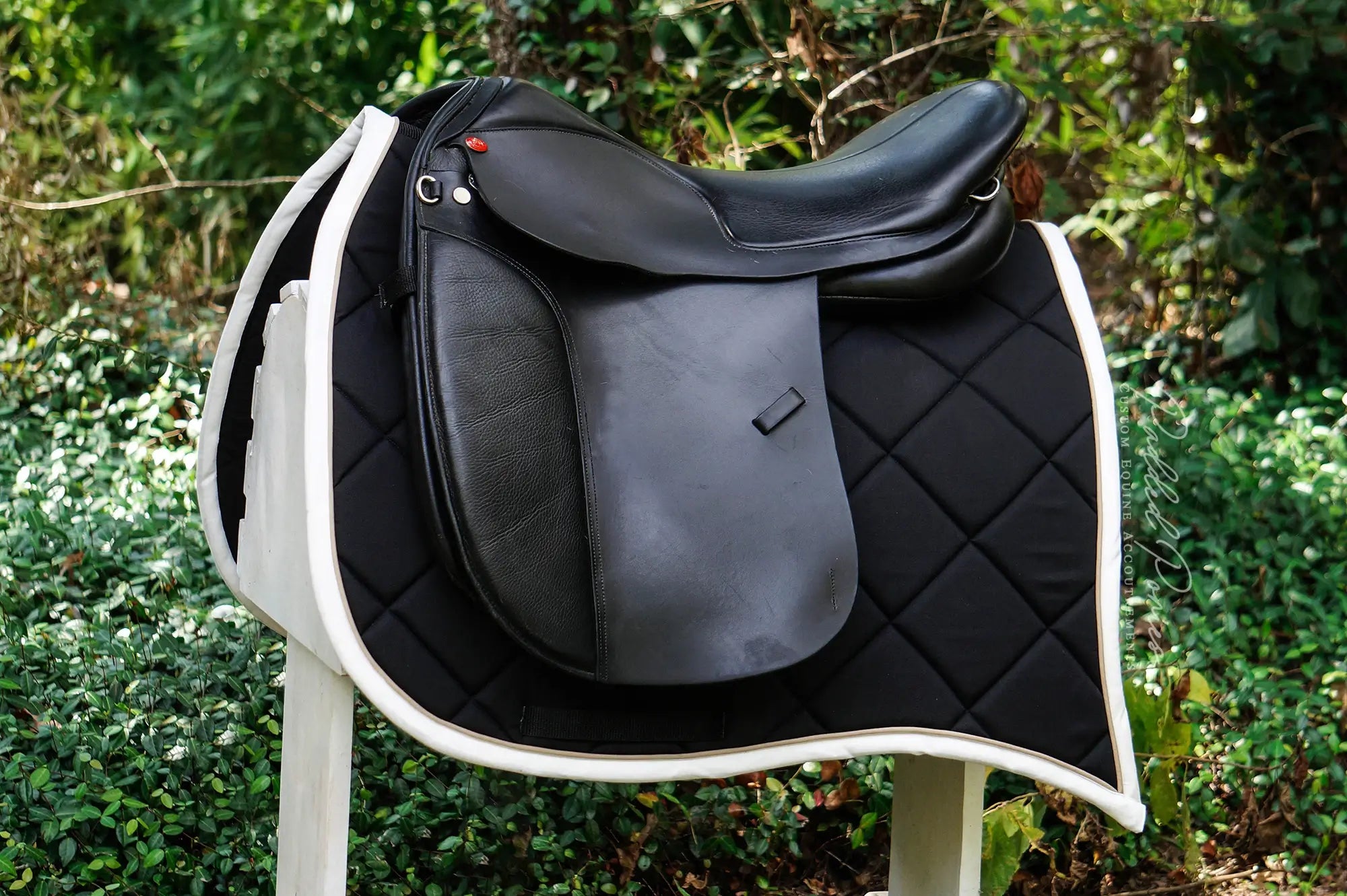 Black and Ivory Solid Color Swallowtail Dressage Saddle Pad