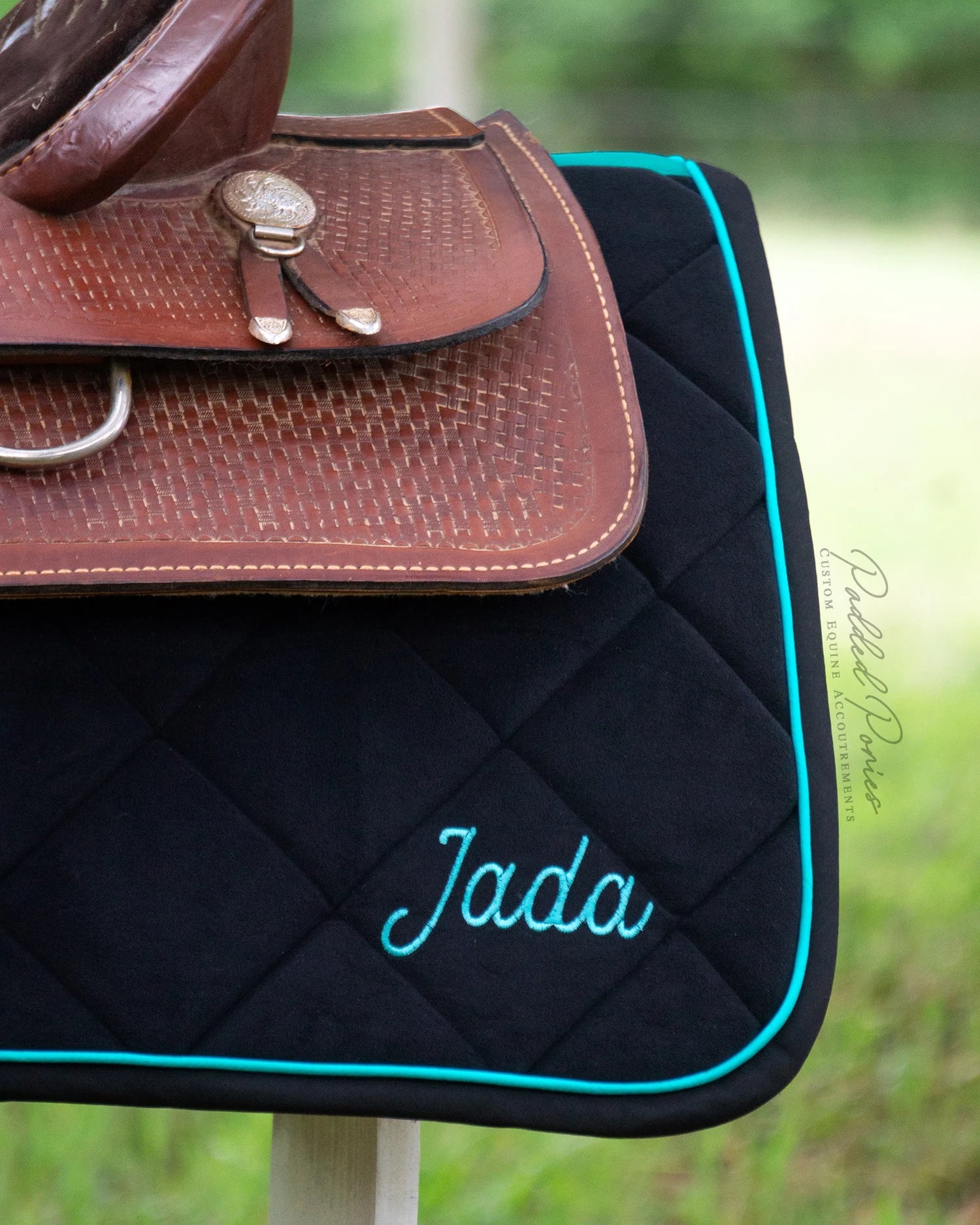 Black and Turquoise Luxe Velvet Western Saddle Pad with Monogram