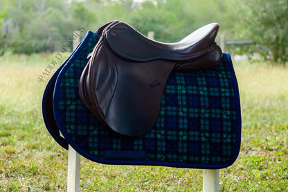 Hunter Green and Navy Blue Blackwatch Plaid Flannel Western Saddle Pad