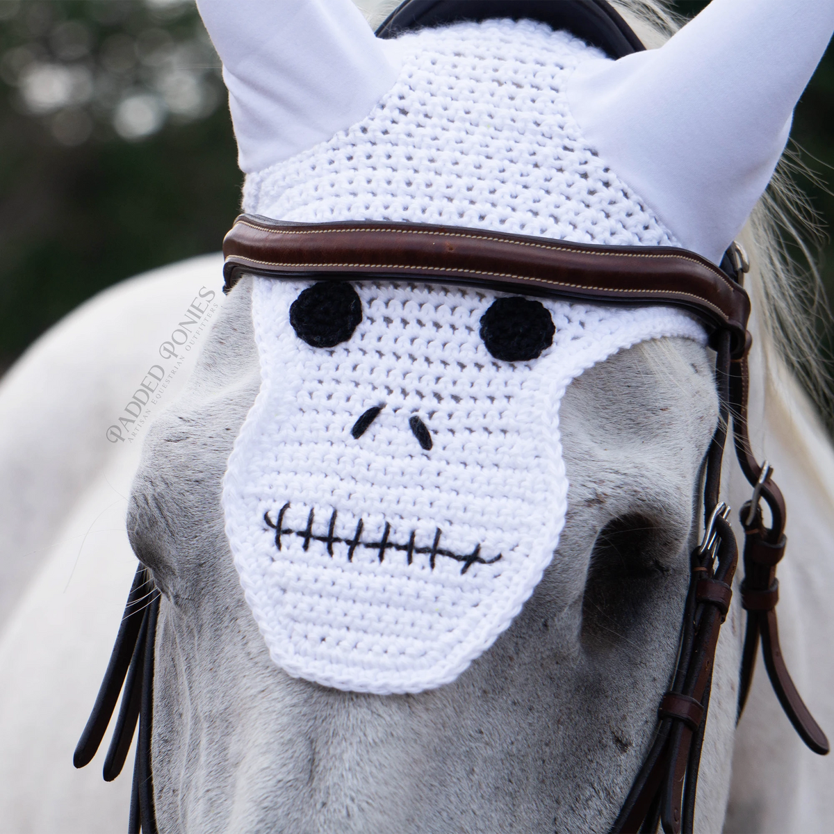 Skeleton Skull Face Halloween Costume Fly Veil Bonnet Horse Size
