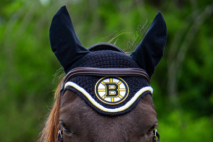 Black and Yellow Boston Bruins Hockey Patch Rhinestone Fly Veil Bonnet