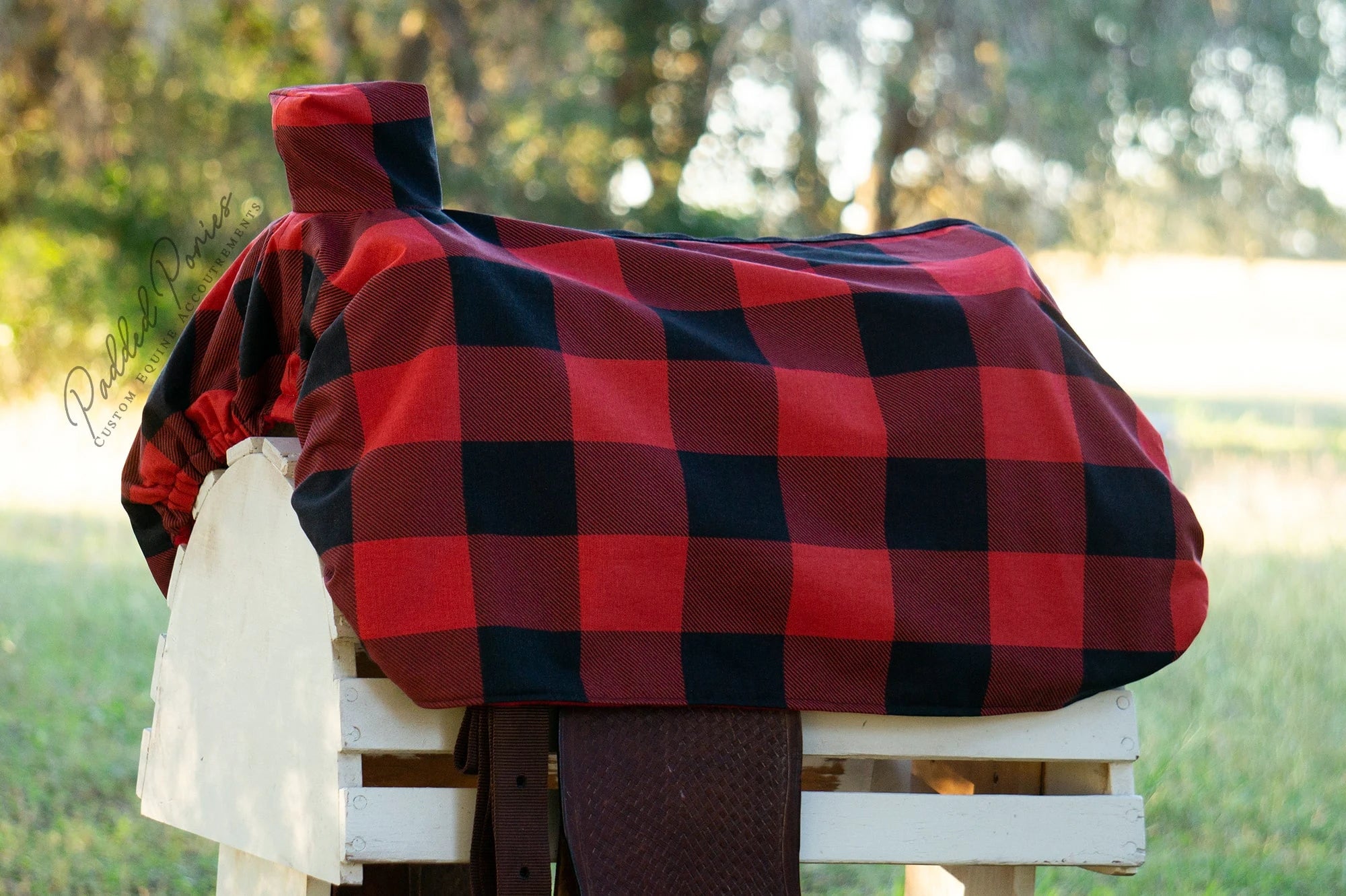 Red and Black Buffalo Plaid Western Saddle Cover