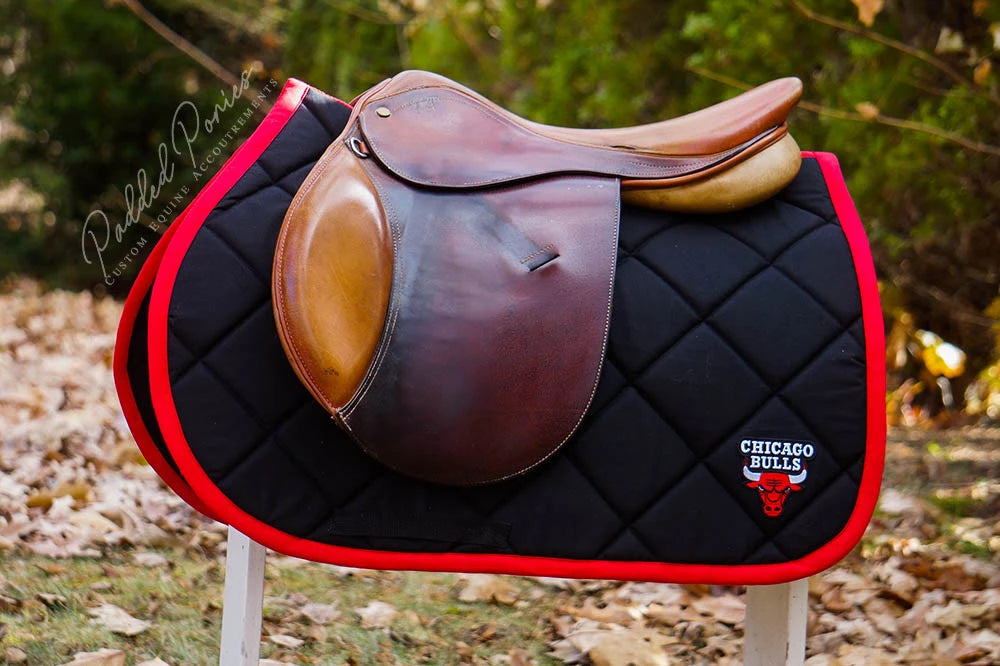 Black and Red Chicago Bulls Basketball Patch All Purpose Saddle Pad