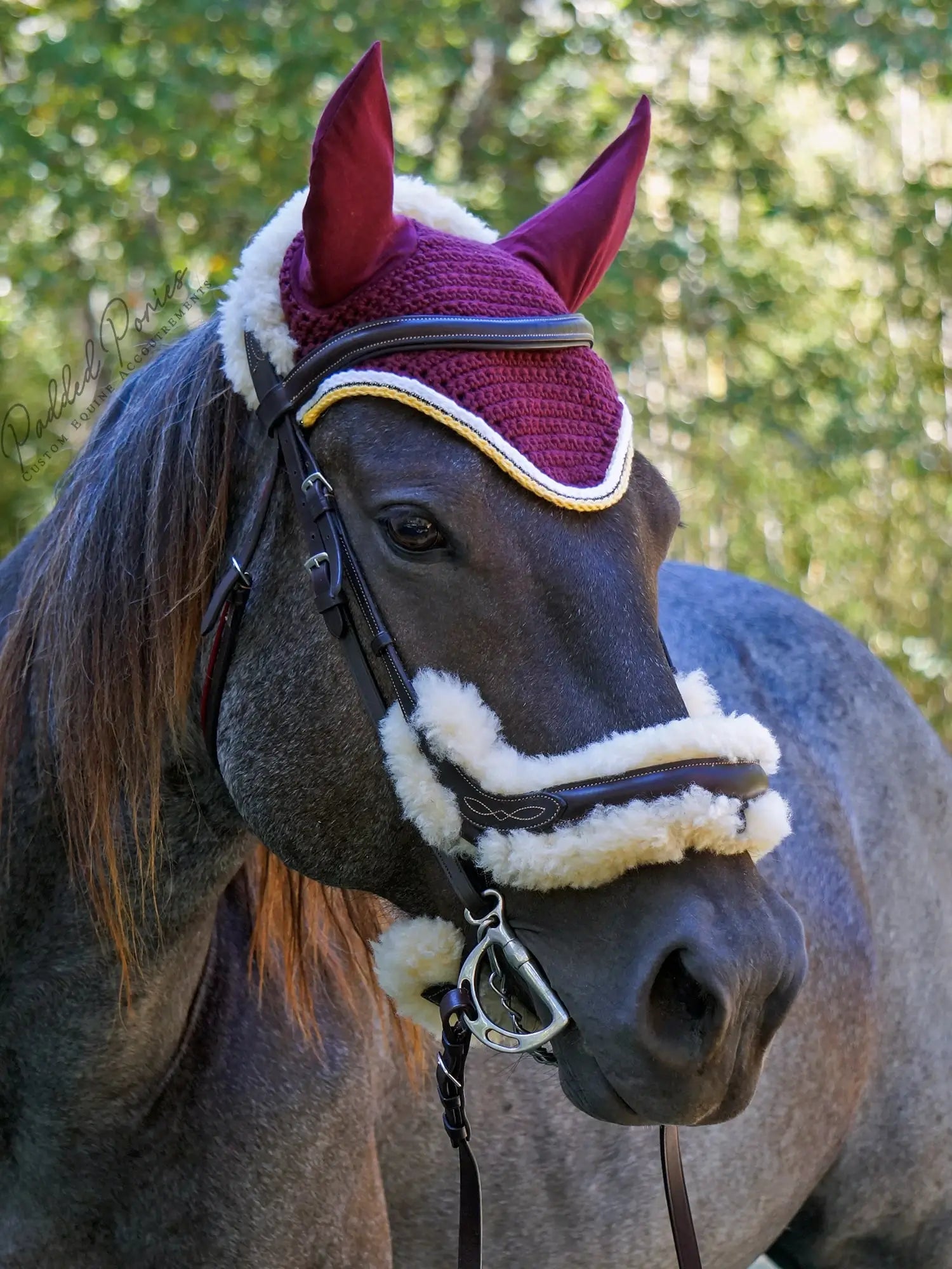 Burgundy and Yellow Rhinestone Solid Color Fly Veil Bonnet