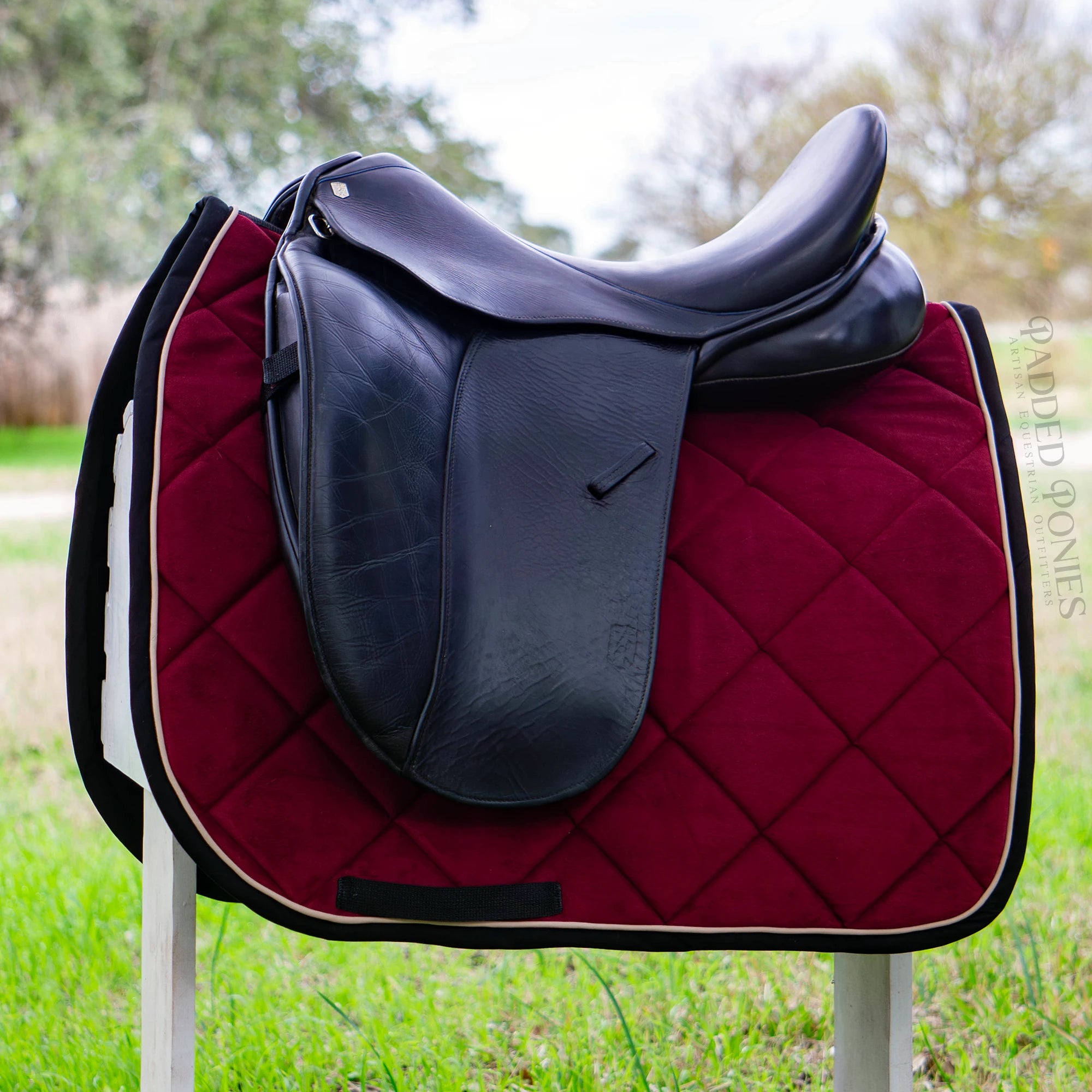 Burgundy and Black Luxe Velvet Dressage Saddle Pad
