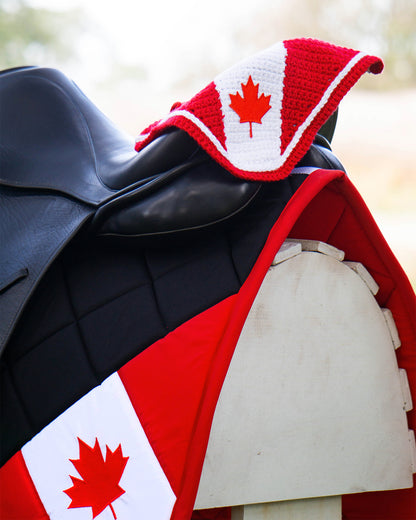 Canadian Corner Flag Dressage Saddle Pad with Matching Fly Veil Bonnet