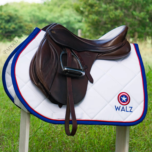Red, White, and Blue Marvel Captain American Patch Jump Saddle Pad with Embroidery