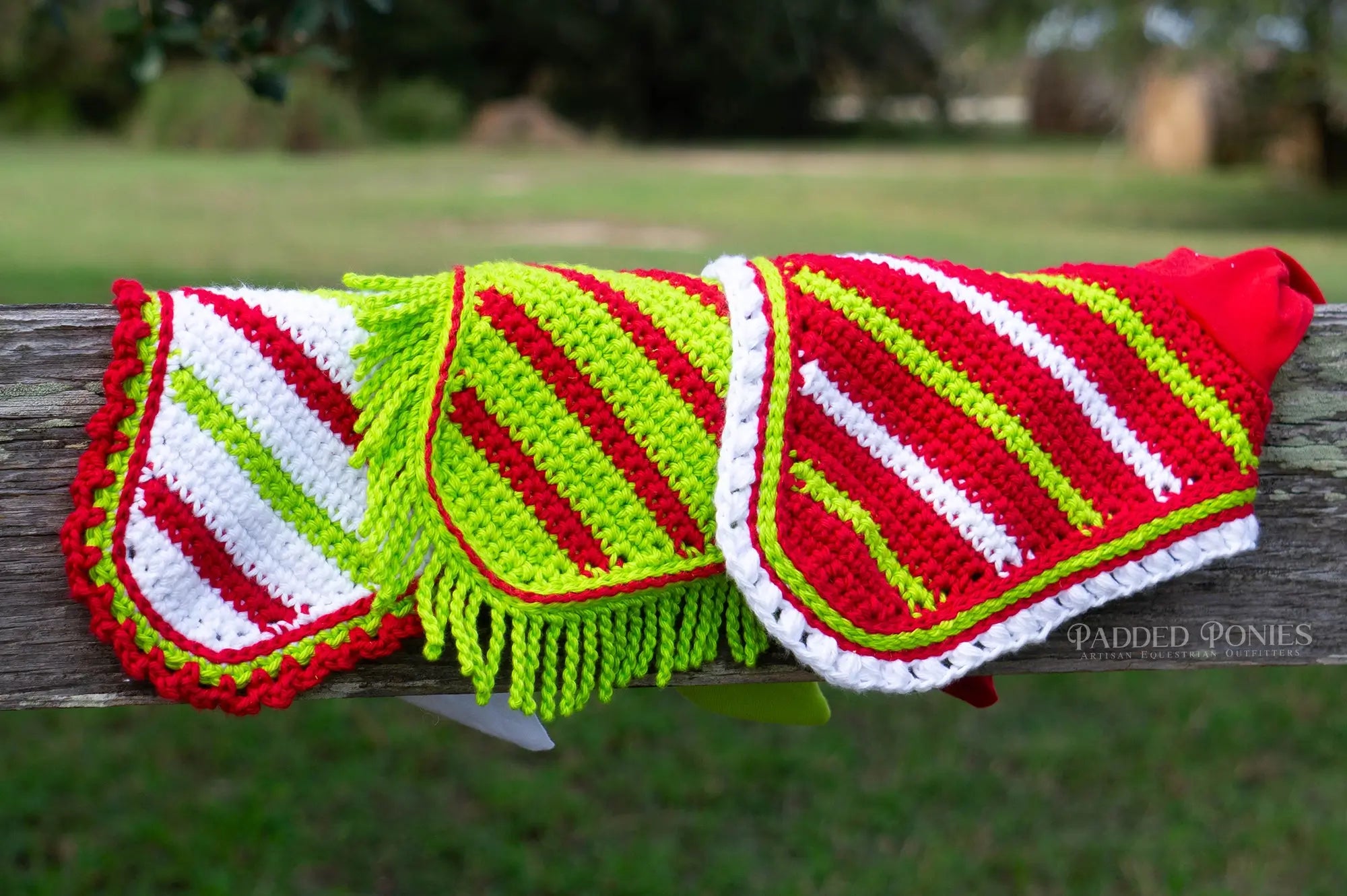 White, Lime Green, and Red Christmas Stripe Fly Bonnet