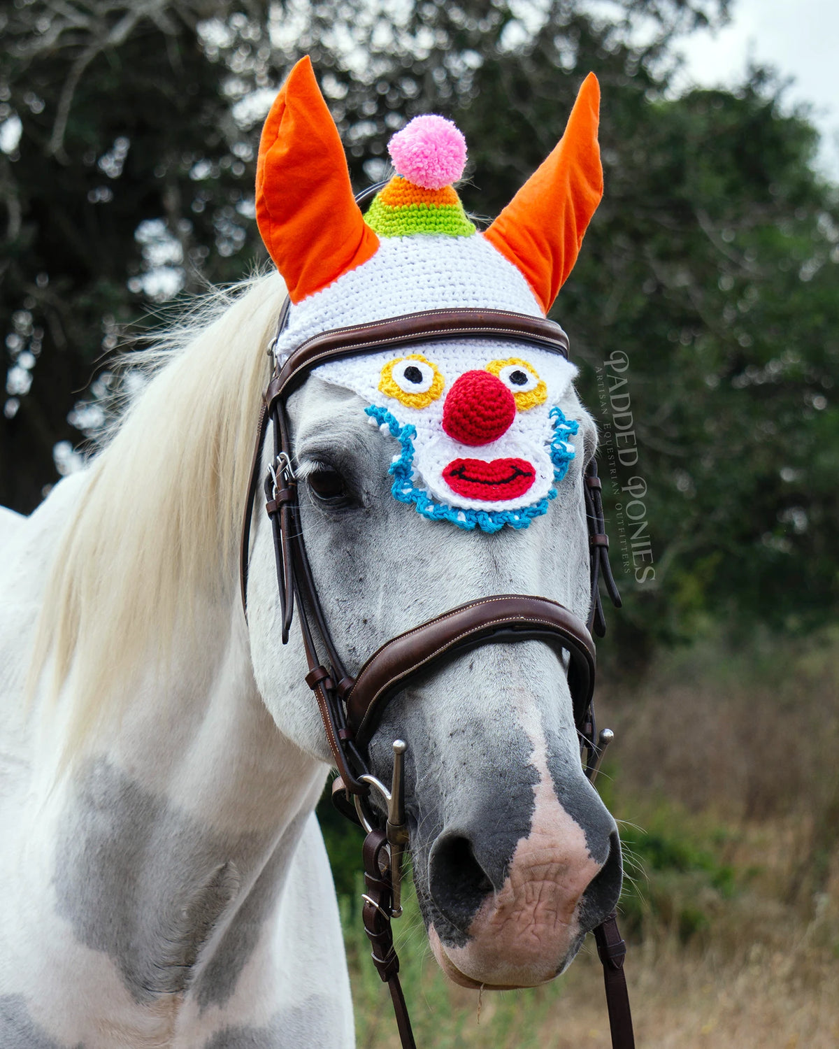 Colorful Funny Clown Face Halloween Costume Fly Veil Bonnet Horse Size