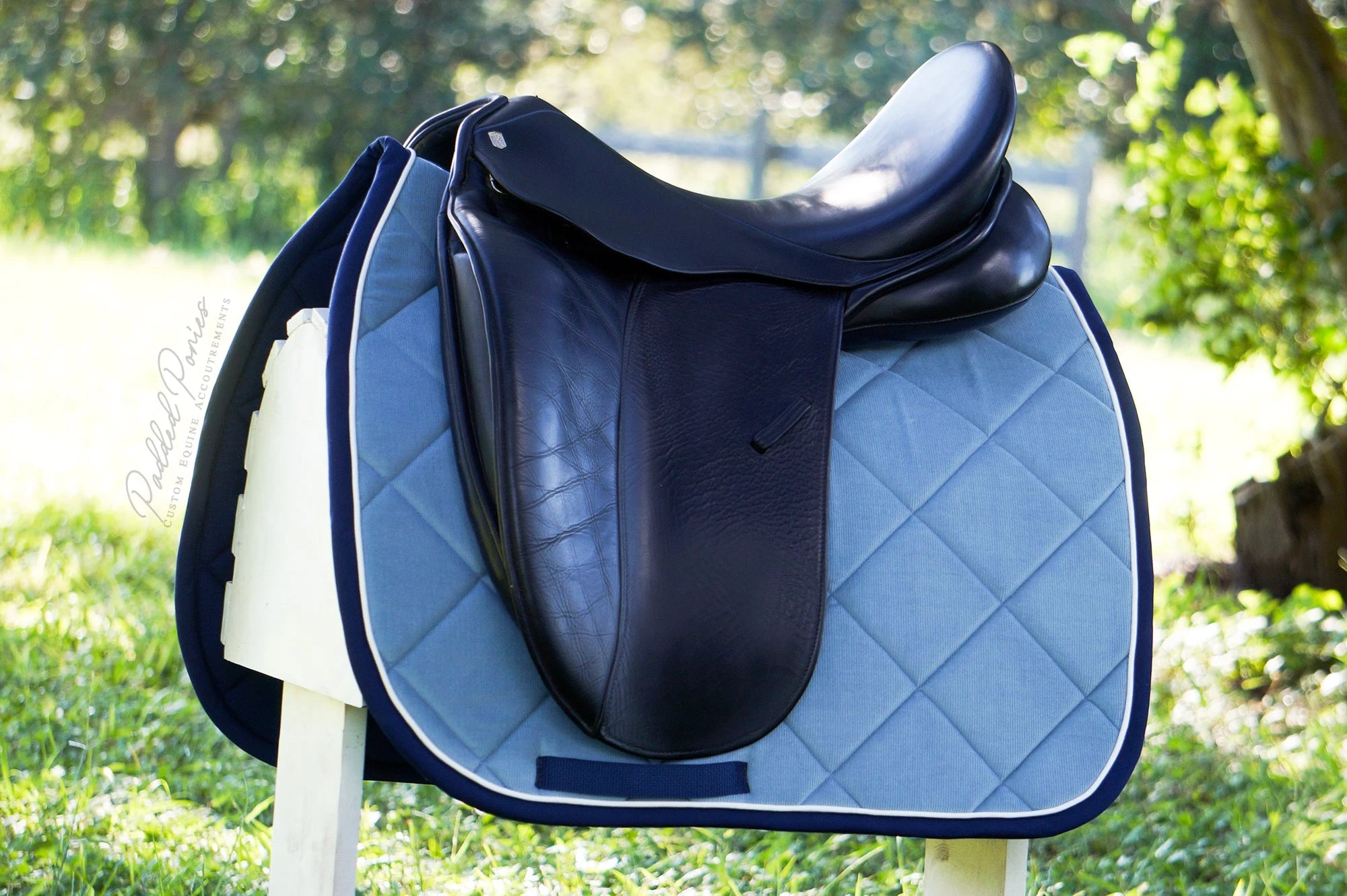 Baby Blue and Navy Blue Corduroy Dressage Saddle Pad