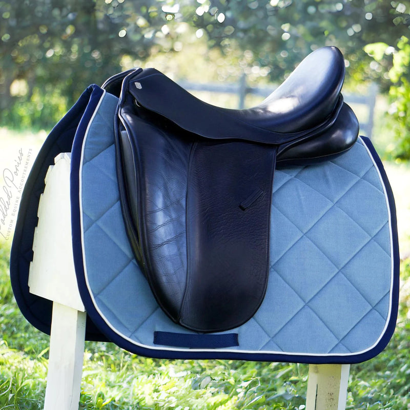 Baby Blue and Navy Blue Corduroy Dressage Saddle Pad