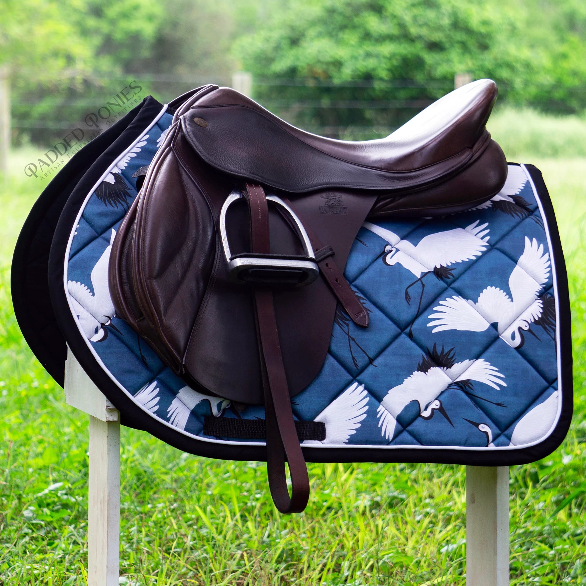 Denim Blue Cranes Birds Jump Saddle Pad