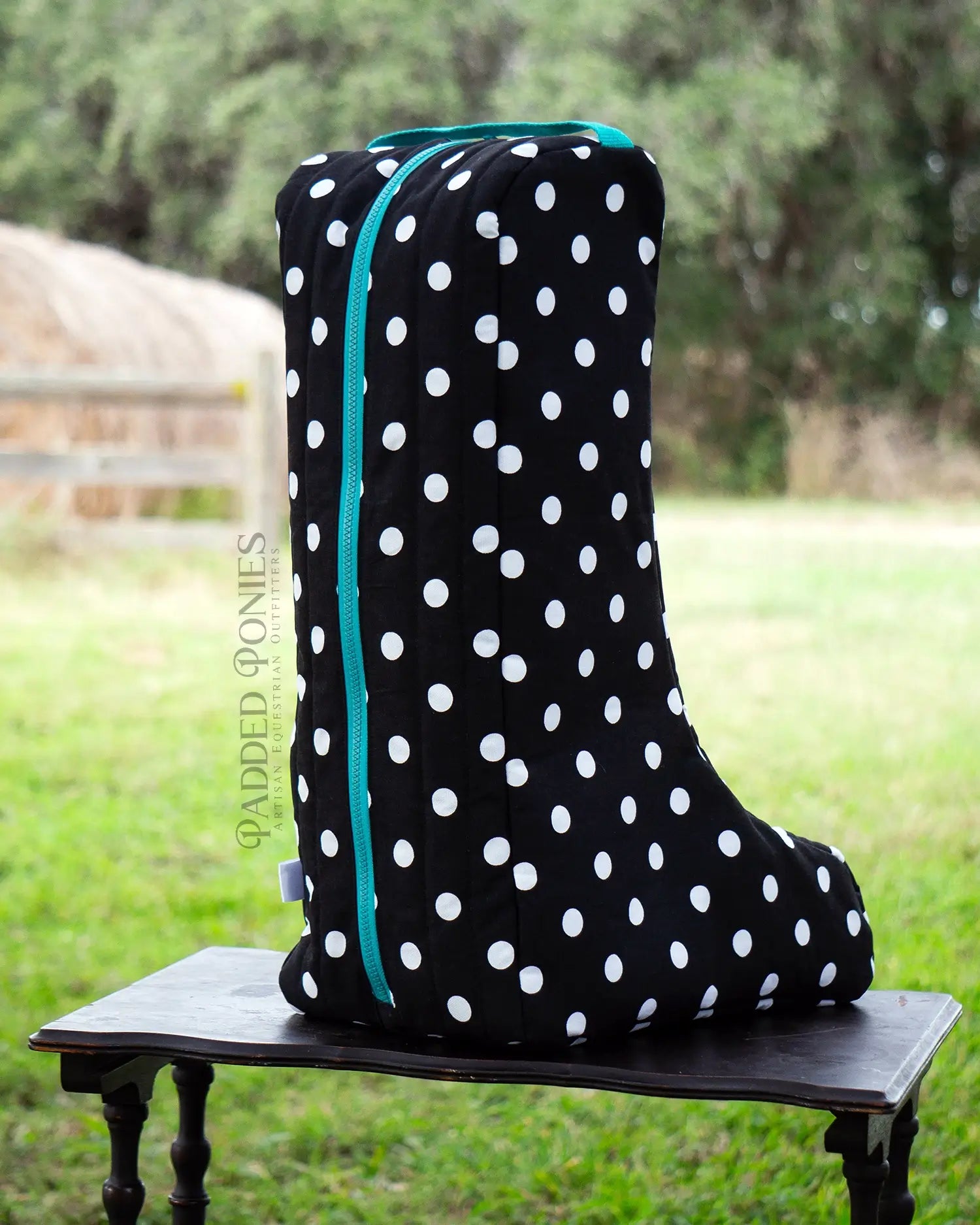 Black and Turquoise Teal Polka Dot Boot Bag