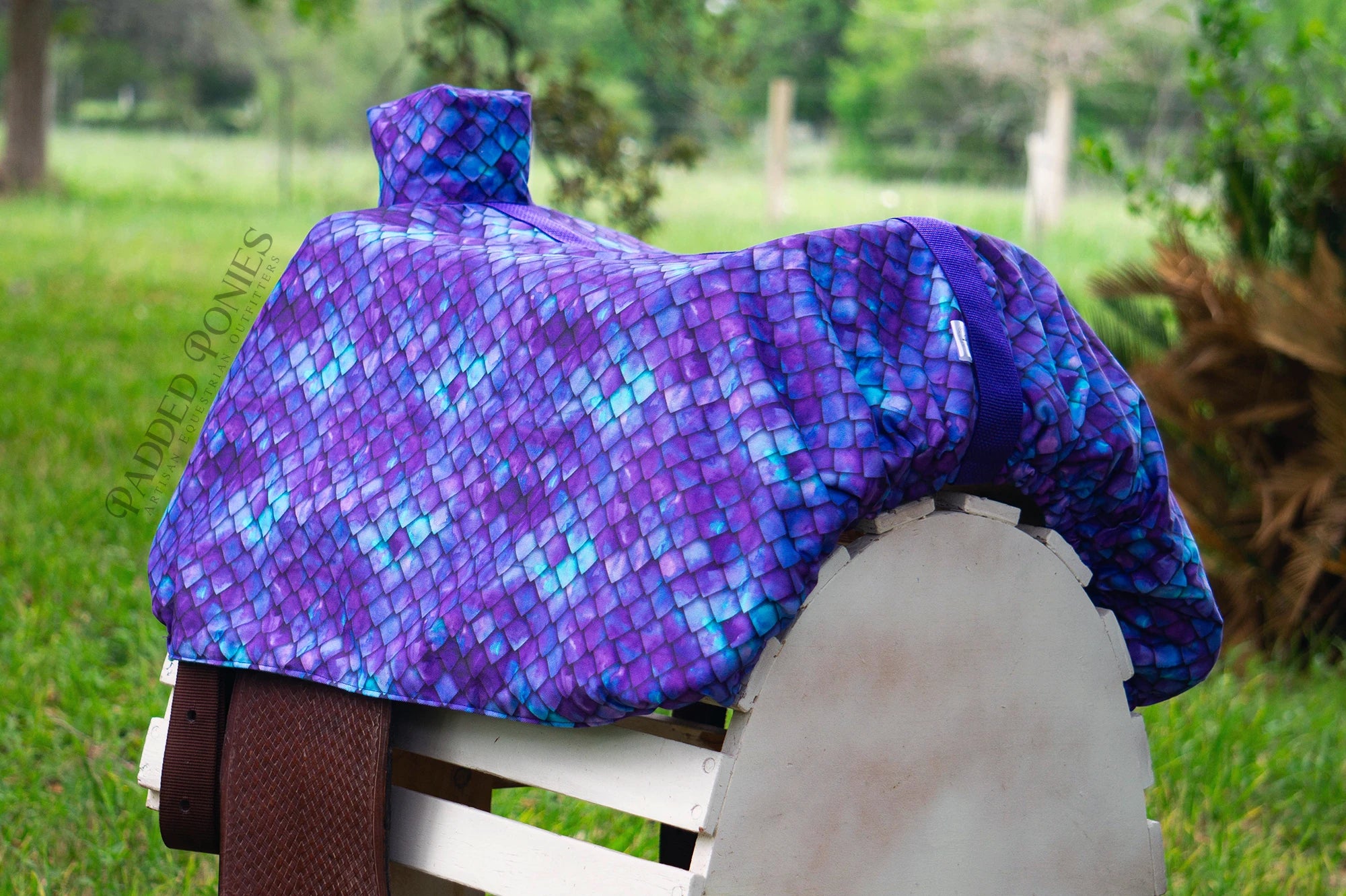 Purple and Turquoise Dragon Scales Western Saddle Cover