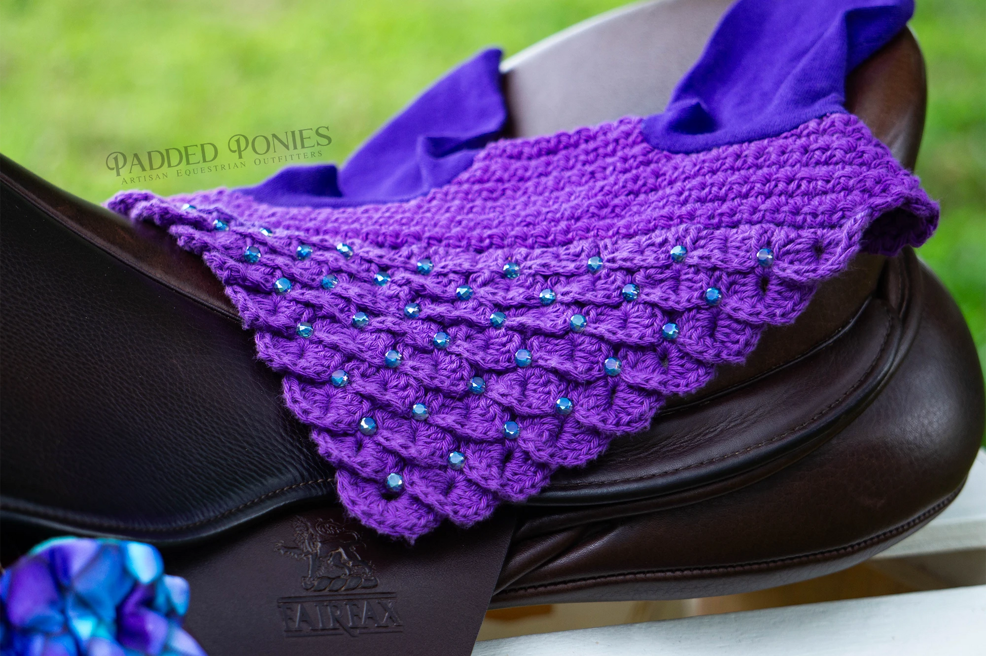 Purple Crochet Dragon Scales Fly Bonnet with Glass Beads