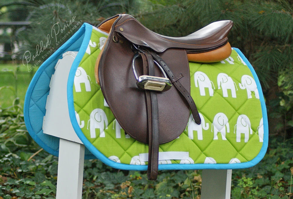 Lime Green and Aqua Elephants Animal Print All Purpose Saddle Pad