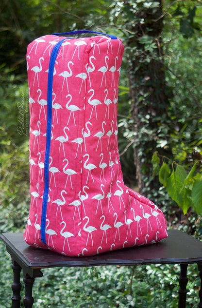 Hot Pink and Royal Blue Flamingos Animal Print Boot Bag