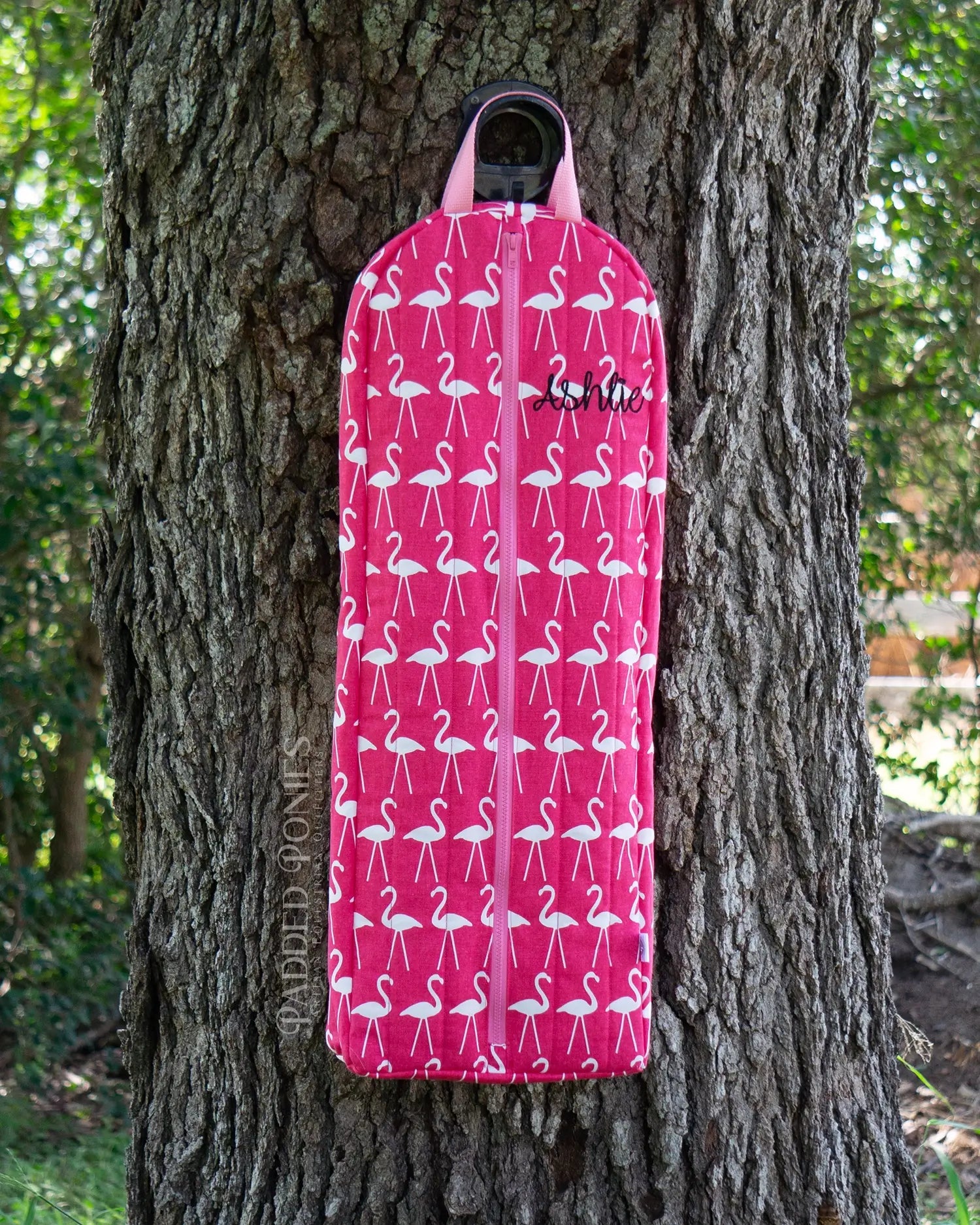 Hot Pink Monogrammed Flamingos Fleece-Lined Bridle Bag