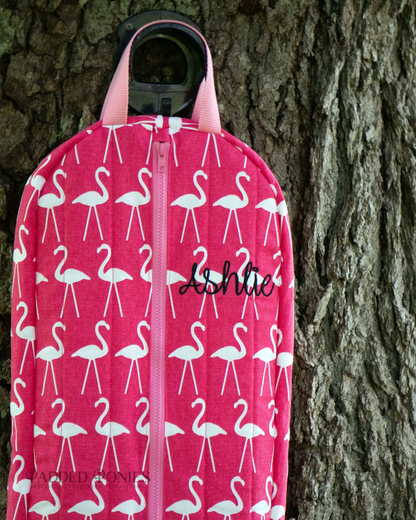 Hot Pink Monogrammed Flamingos Fleece-Lined Bridle Bag