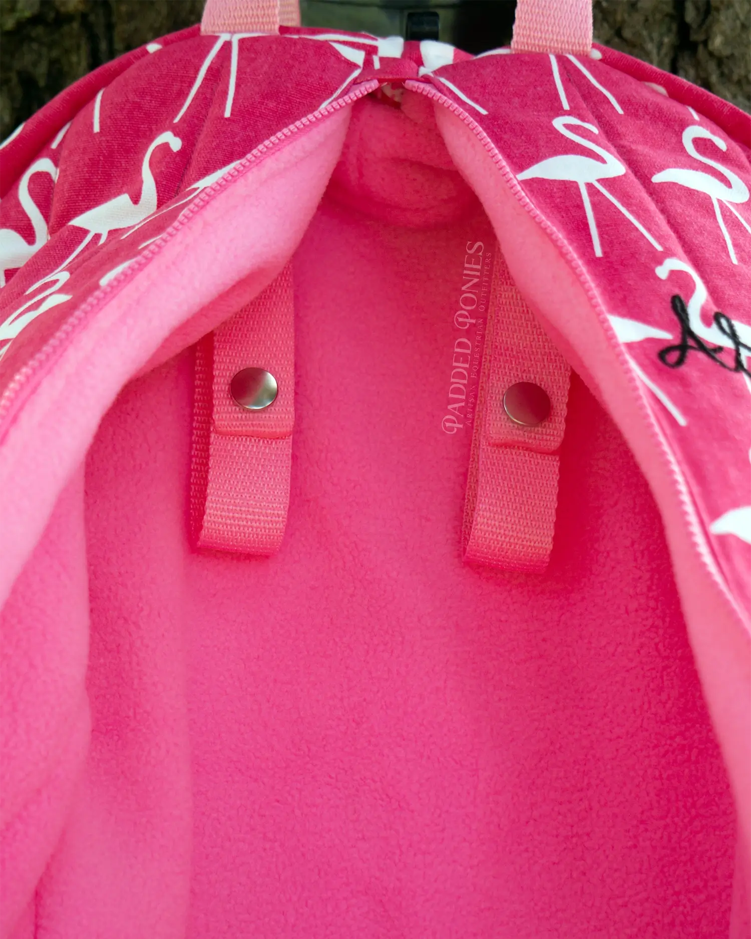 Hot Pink Monogrammed Flamingos Fleece-Lined Bridle Bag