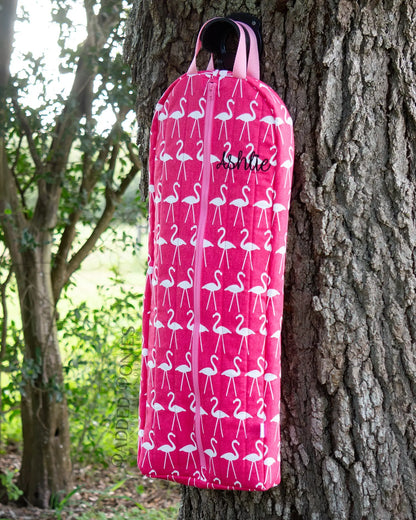 Hot Pink Monogrammed Flamingos Fleece-Lined Bridle Bag