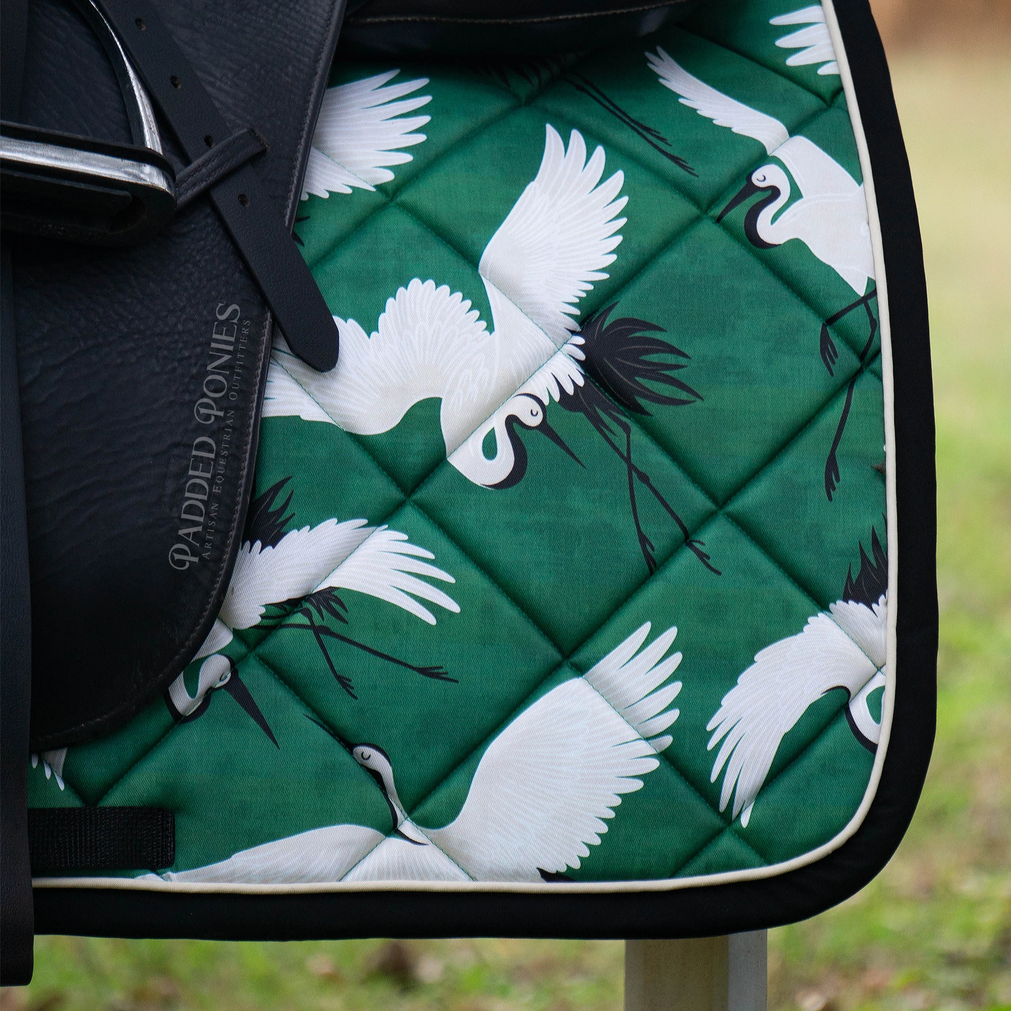 Emerald Green and Black Cranes Design Dressage Saddle Pad