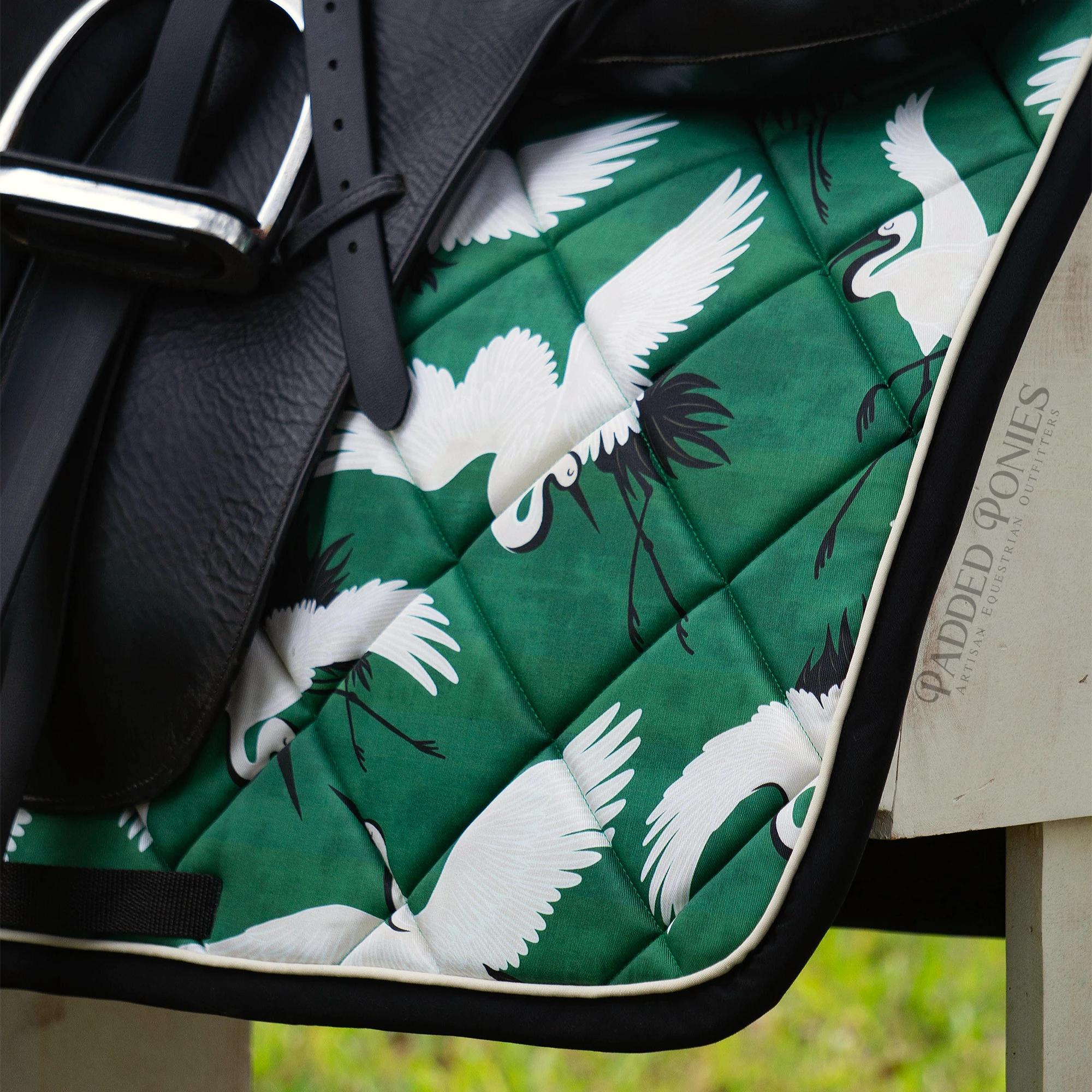 Emerald Green and Black Cranes Design Dressage Saddle Pad