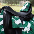 Emerald Green and Black Cranes Design Stirrup Covers and Matching Saddle Pad